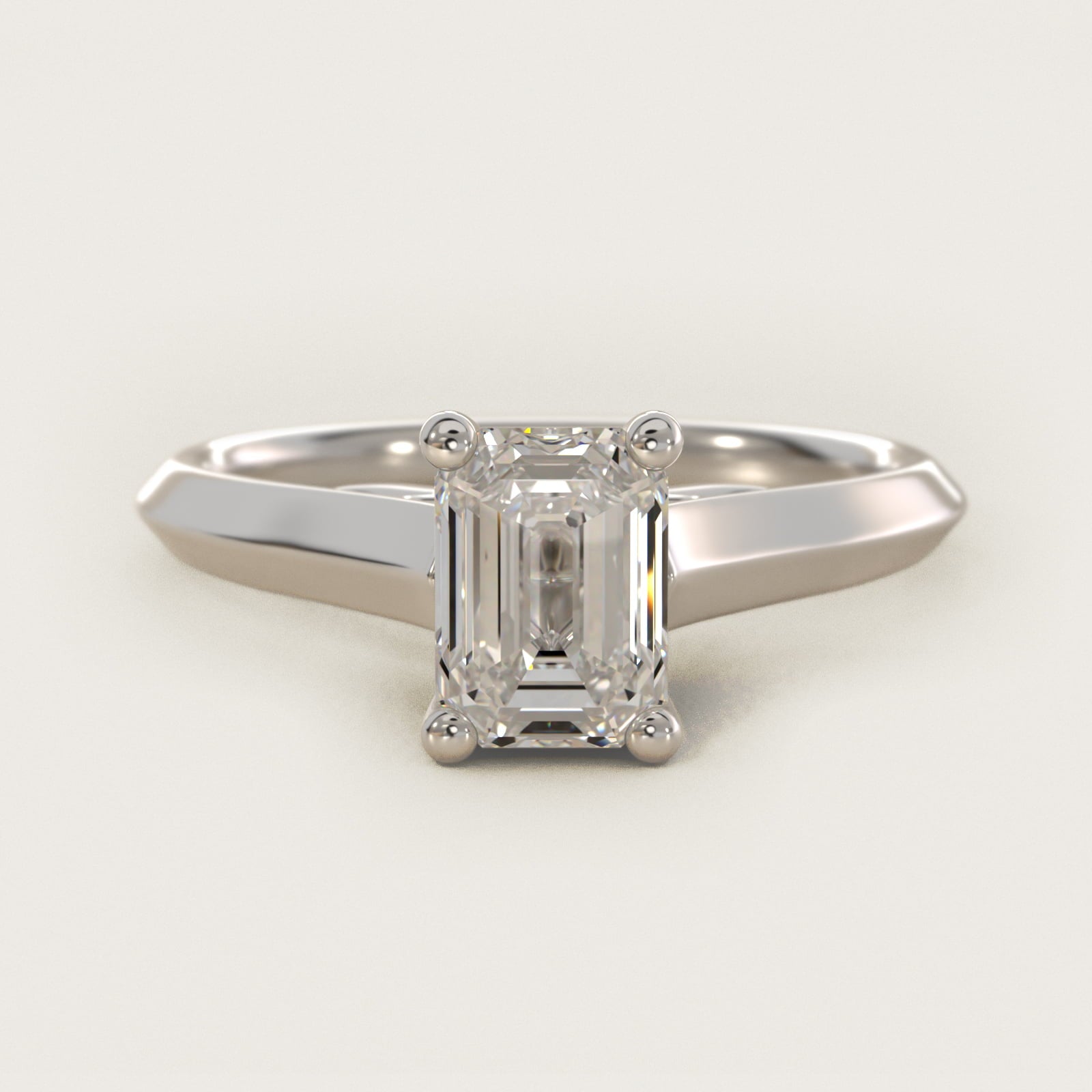 Knife Edge Scroll Solitaire Plus Diamond Engagement Ring in Platinum - Emerald Center
