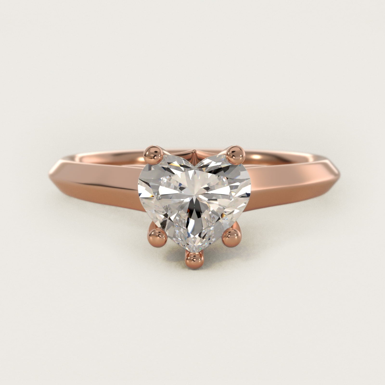 Knife Edge Scroll Solitaire Plus Diamond Engagement Ring in 18k Rose Gold - Heart Center