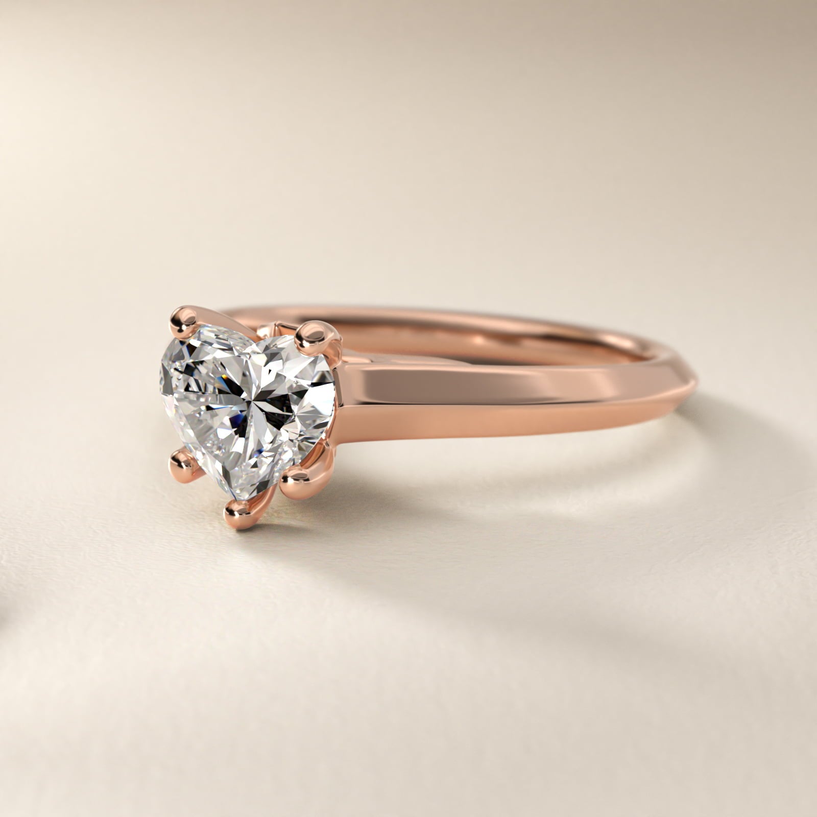 Knife Edge Scroll Solitaire Plus Diamond Engagement Ring in 18k Rose Gold - Heart Center
