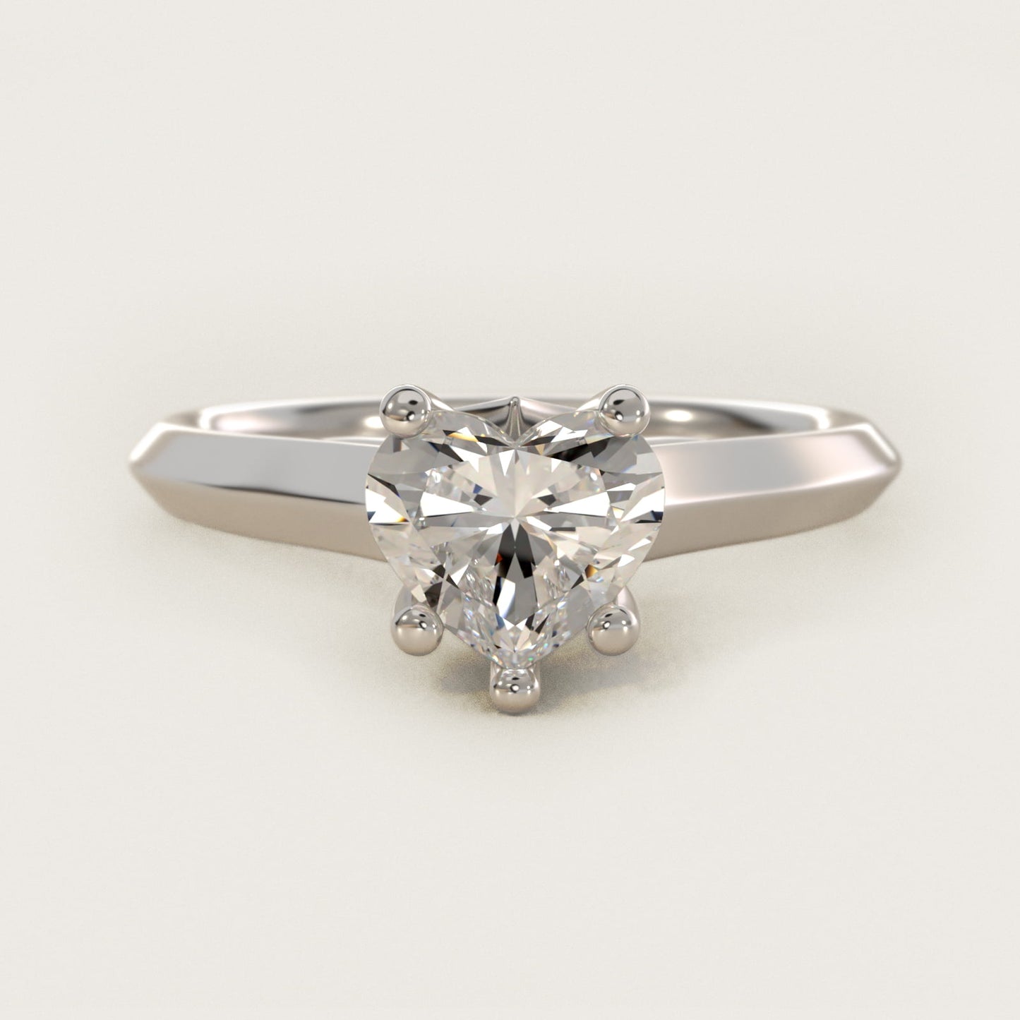 Knife Edge Scroll Solitaire Plus Diamond Engagement Ring in 14k White Gold - Heart Center