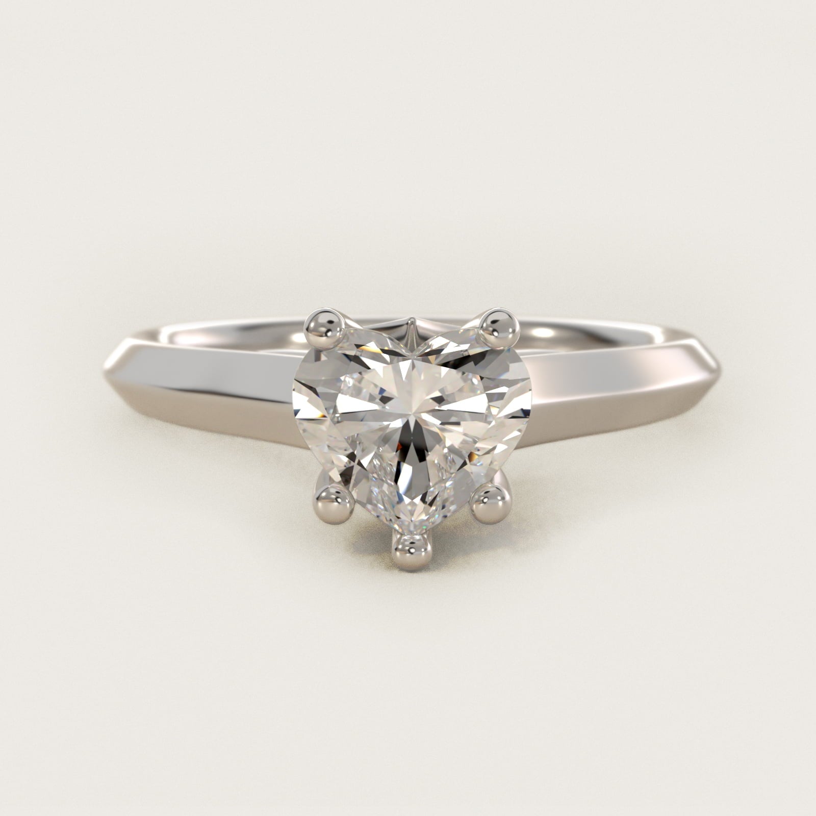 Knife Edge Scroll Solitaire Plus Diamond Engagement Ring in 18k White Gold - Heart Center