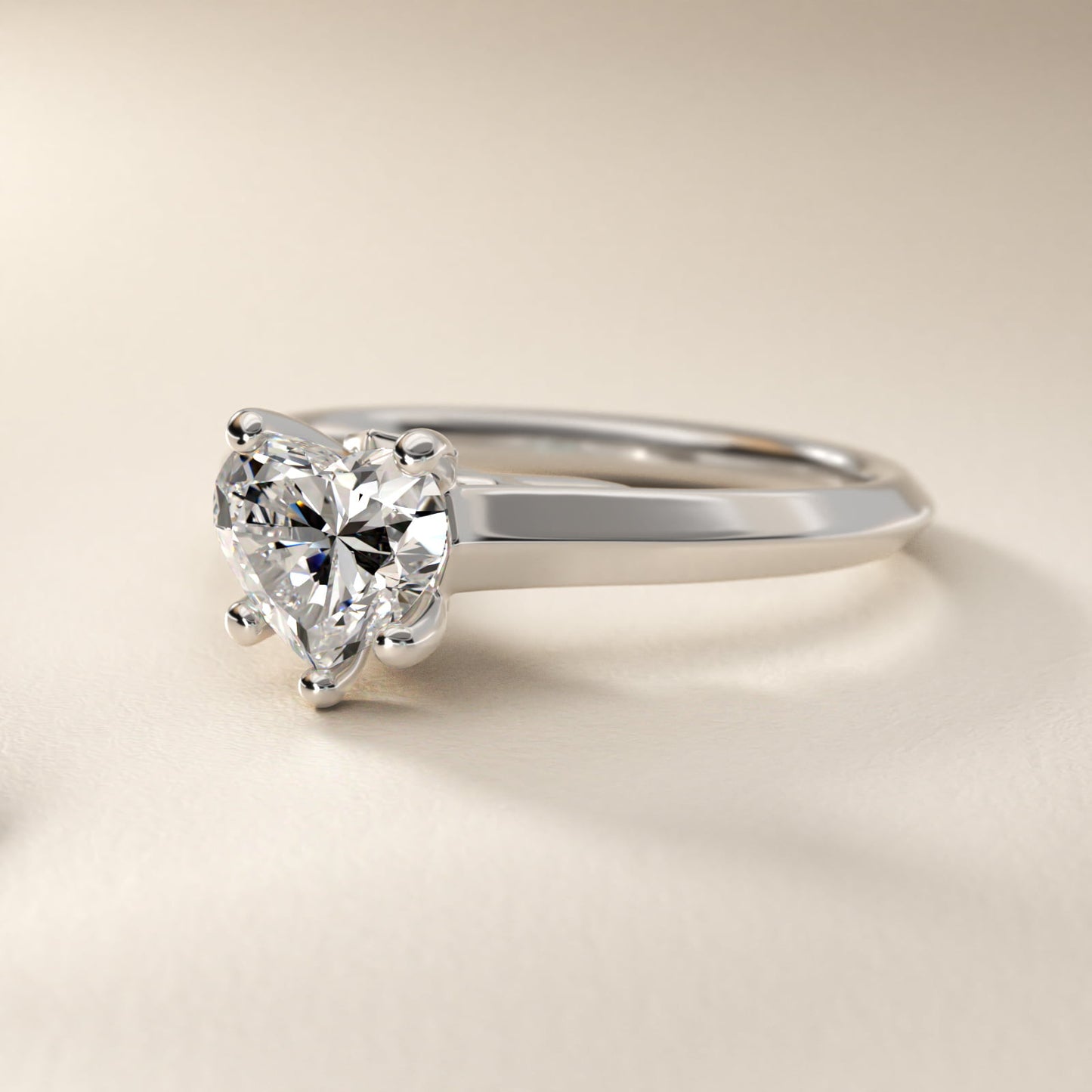 Knife Edge Scroll Solitaire Plus Diamond Engagement Ring in 18k White Gold - Heart Center