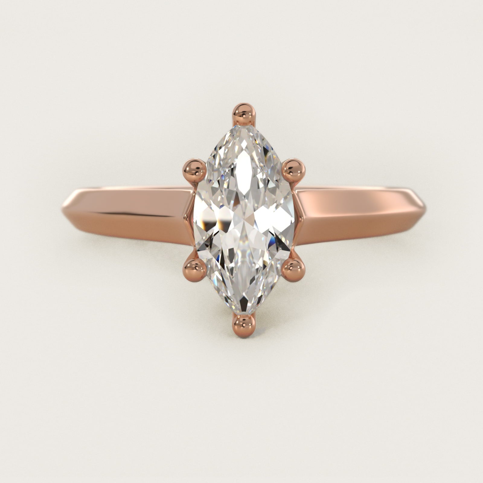 Knife Edge Scroll Solitaire Plus Diamond Engagement Ring in 18k Rose Gold - Marquise Center