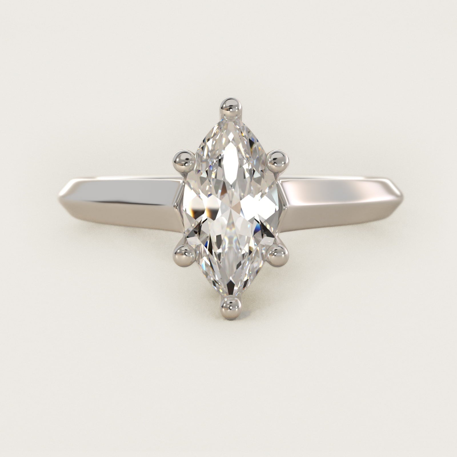 Knife Edge Scroll Solitaire Plus Diamond Engagement Ring in 18k White Gold - Marquise Center
