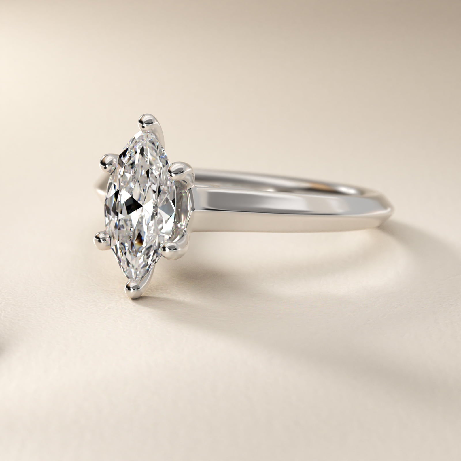 Knife Edge Scroll Solitaire Plus Diamond Engagement Ring in 14k White Gold - Marquise Center