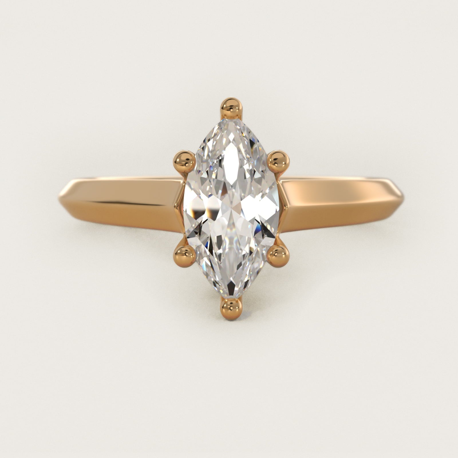 Knife Edge Scroll Solitaire Plus Diamond Engagement Ring in 14k Yellow Gold - Marquise Center