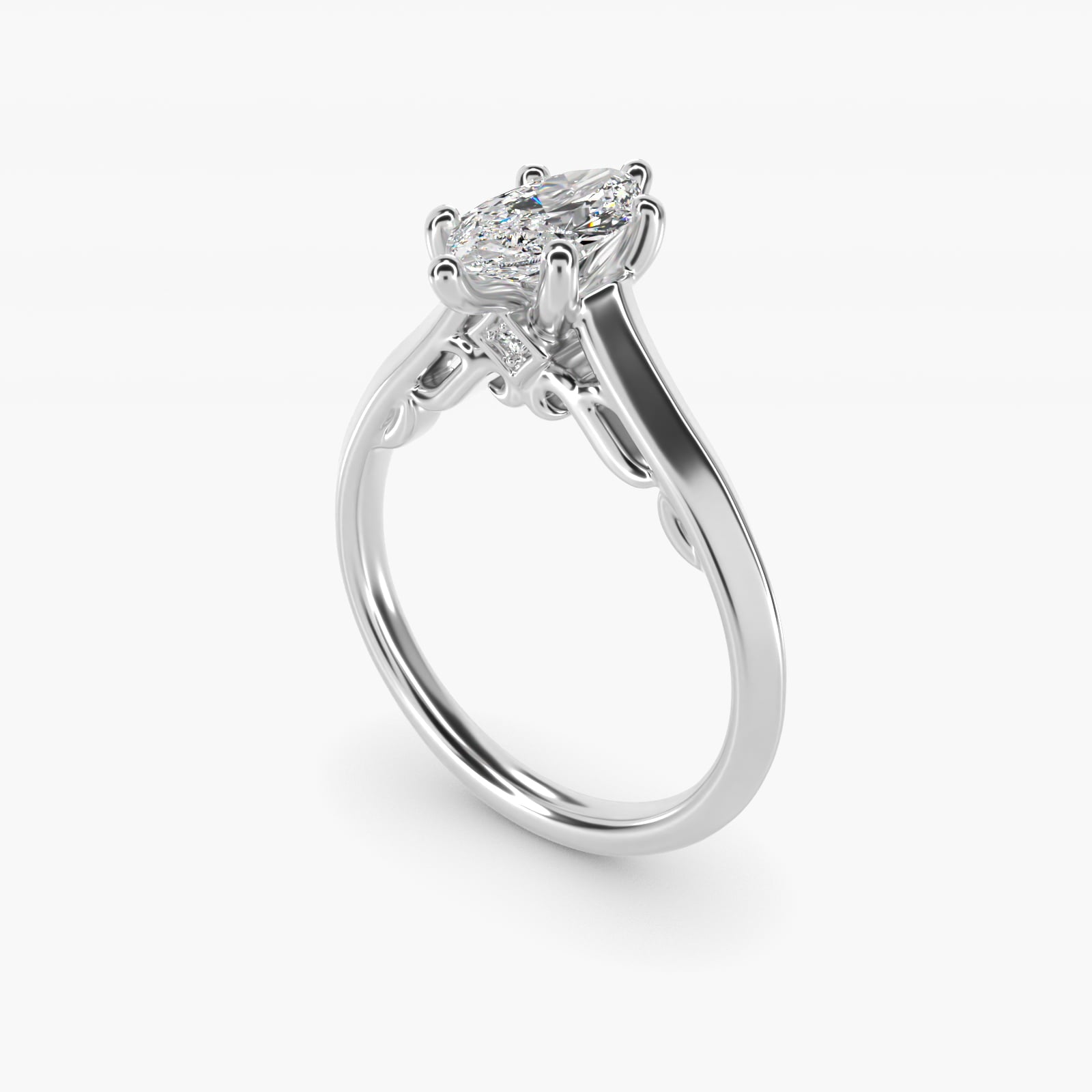 Knife Edge Scroll Solitaire Plus Diamond Engagement Ring in Platinum - Marquise Center