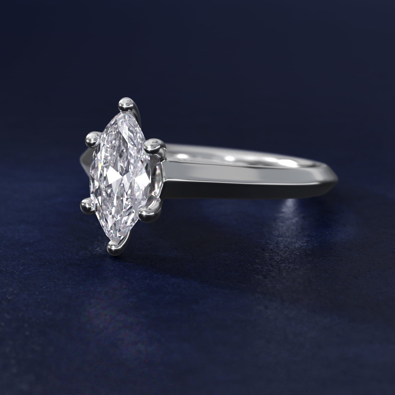 Knife Edge Scroll Solitaire Plus Diamond Engagement Ring in Platinum - Marquise Center