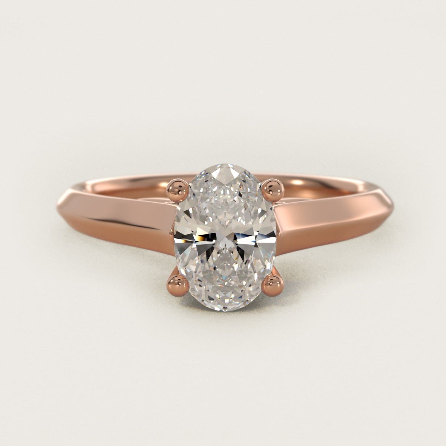 Knife Edge Scroll Solitaire Plus Diamond Engagement Ring in 18k Rose Gold - Oval Center