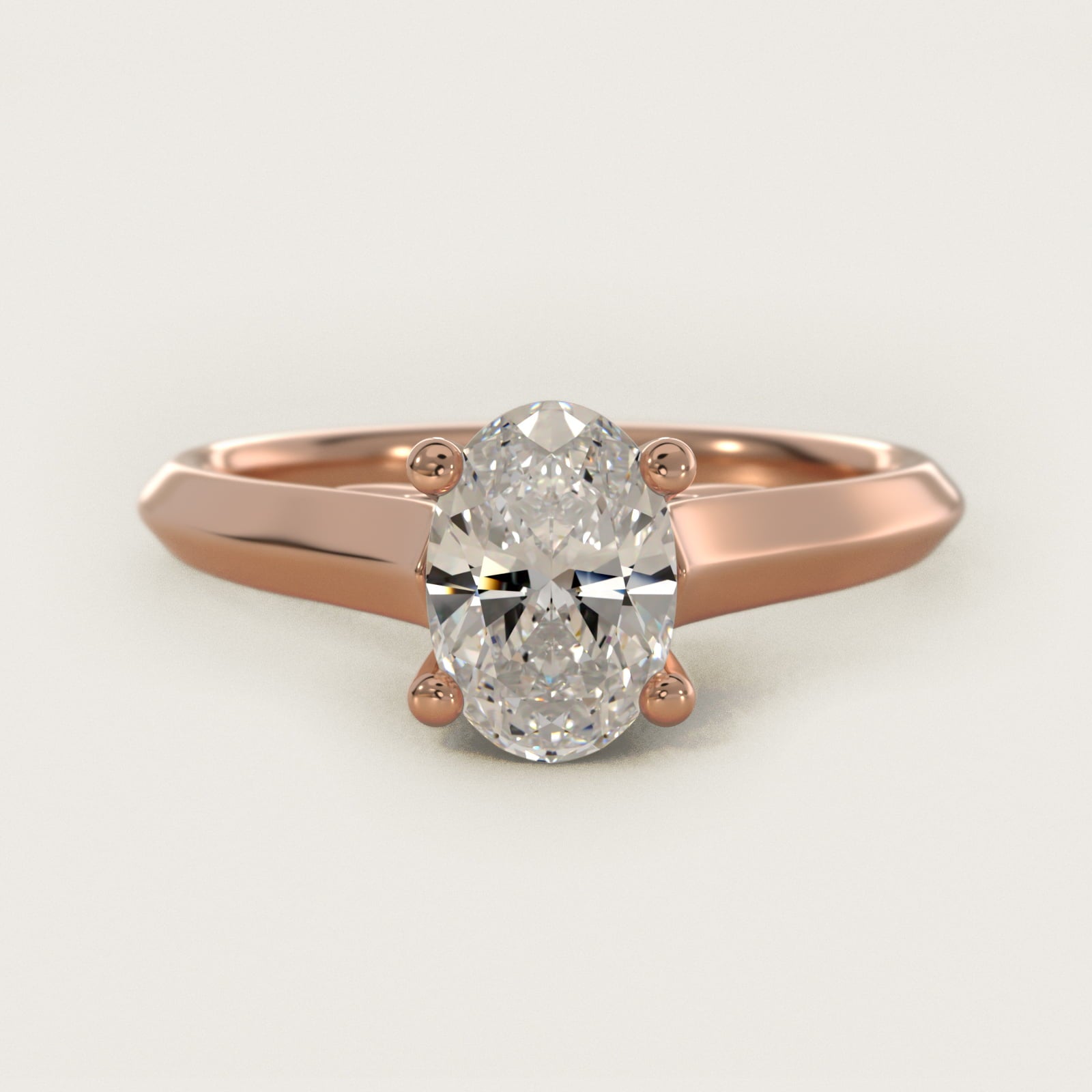 Knife Edge Scroll Solitaire Plus Diamond Engagement Ring in 18k Rose Gold - Oval Center