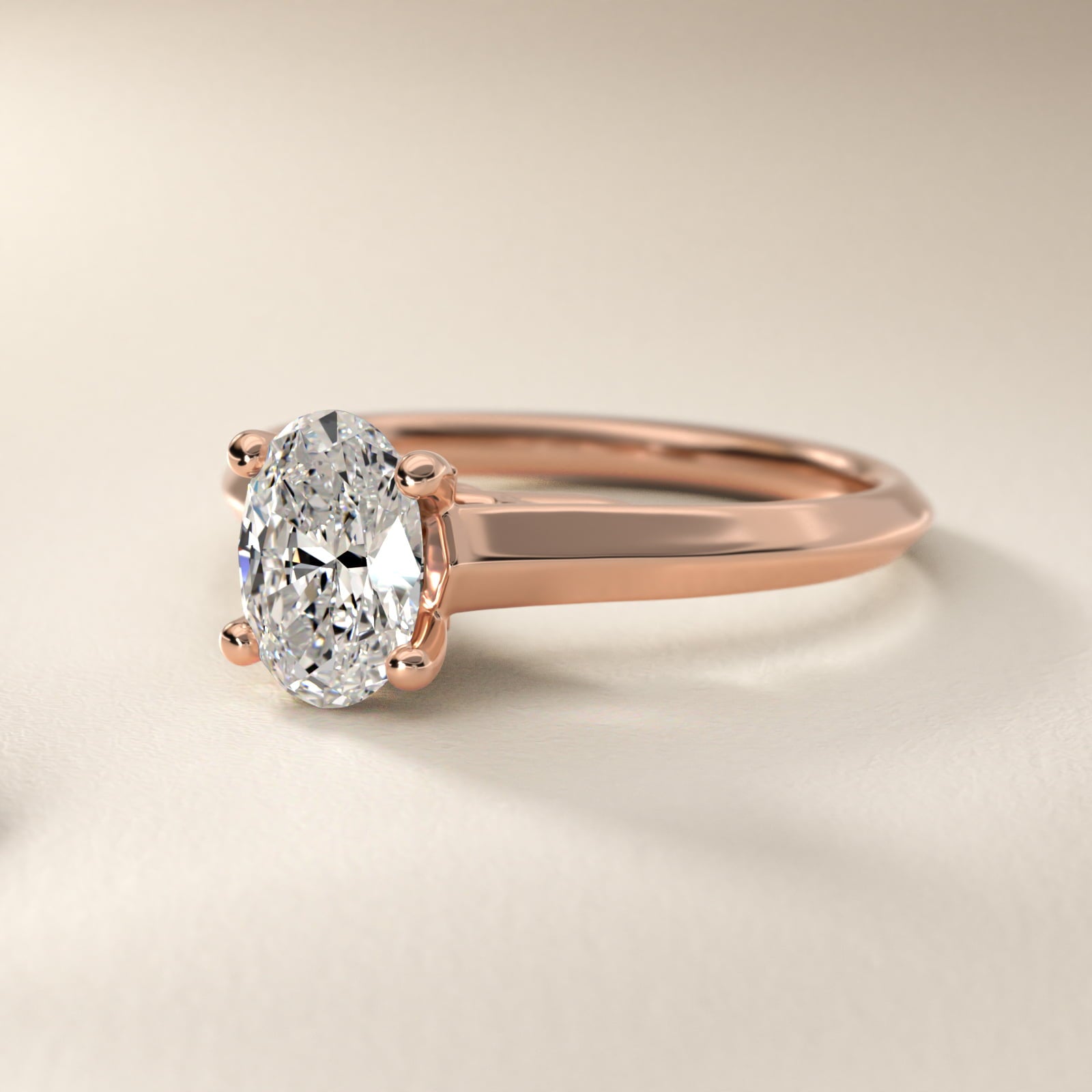 Knife Edge Scroll Solitaire Plus Diamond Engagement Ring in 14k Rose Gold - Oval Center