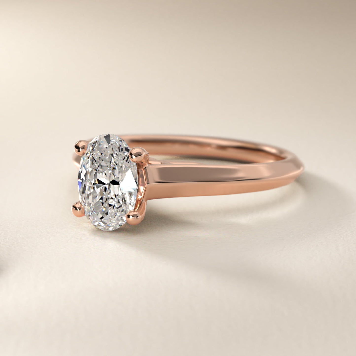 Knife Edge Scroll Solitaire Plus Diamond Engagement Ring in 18k Rose Gold - Oval Center