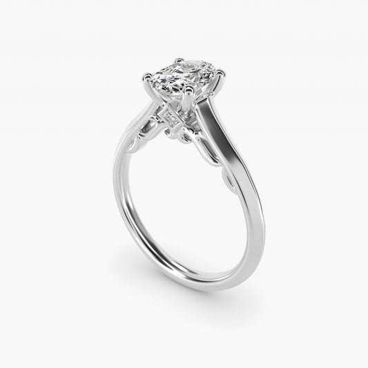 Knife Edge Scroll Solitaire Plus Diamond Engagement Ring in 14k White Gold - Oval Center