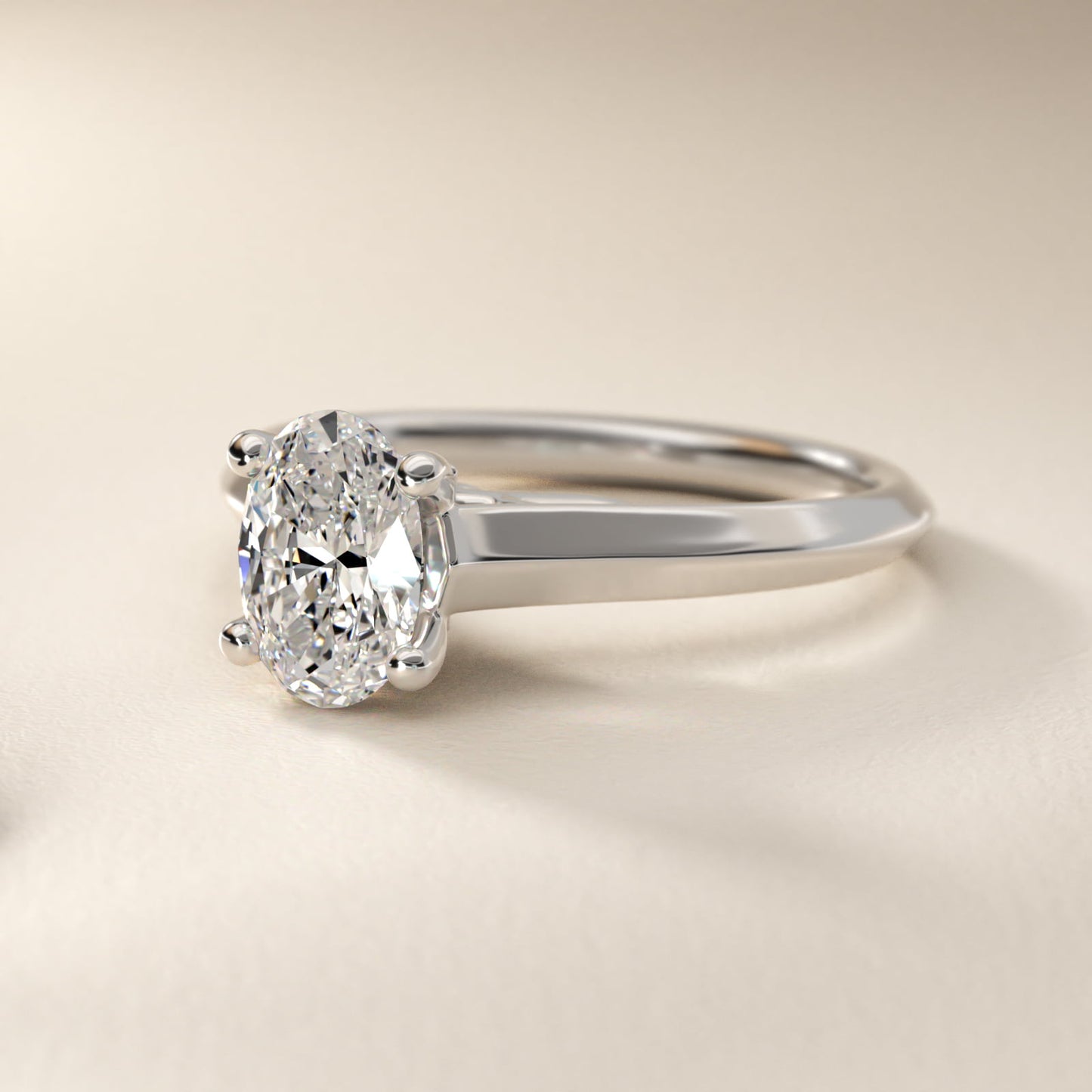 Knife Edge Scroll Solitaire Plus Diamond Engagement Ring in 14k White Gold - Oval Center