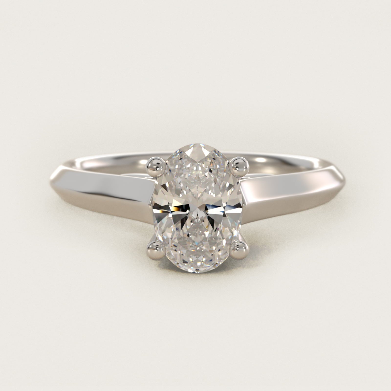 Knife Edge Scroll Solitaire Plus Diamond Engagement Ring in Platinum - Oval Center