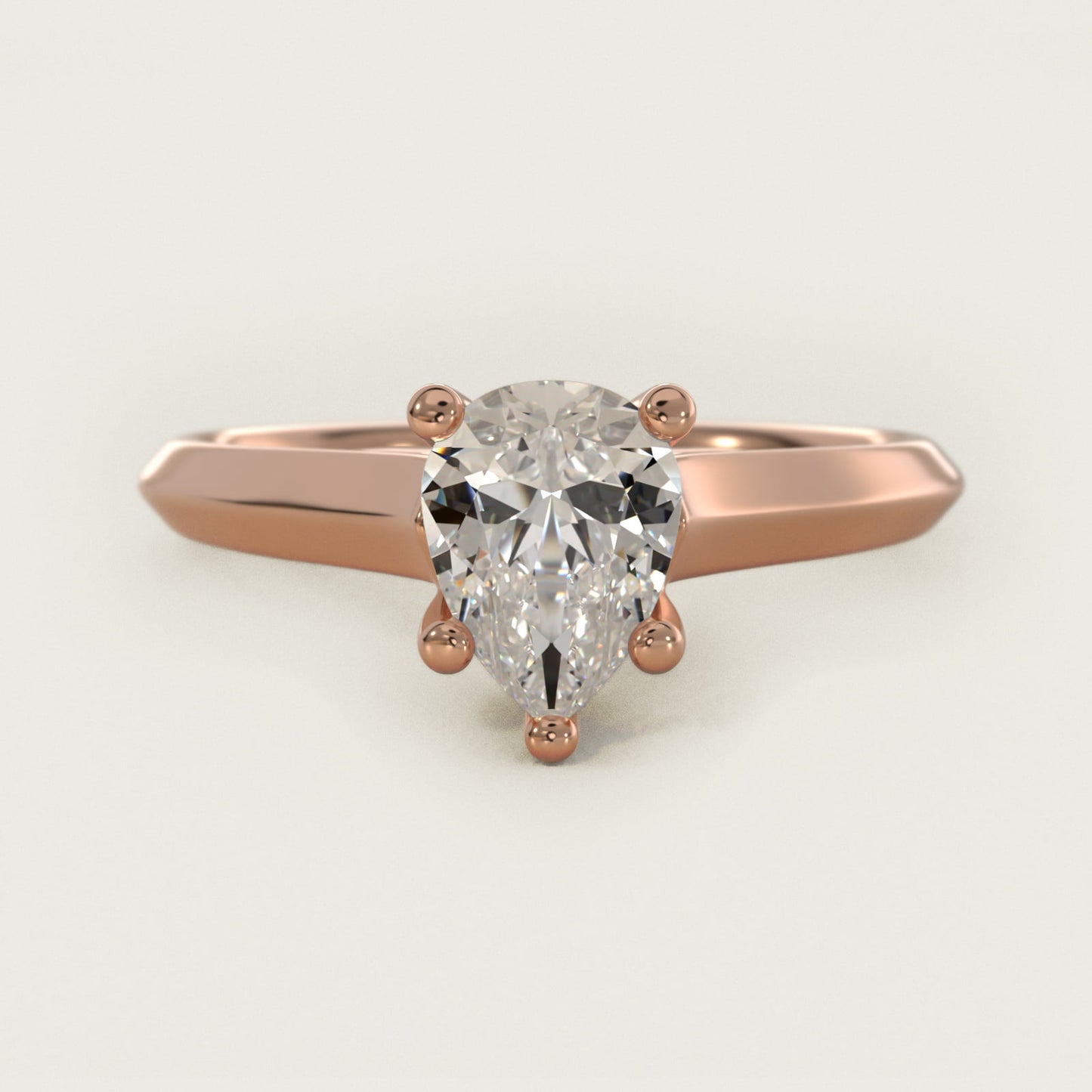 Knife Edge Scroll Solitaire Plus Diamond Engagement Ring in 14k Rose Gold - Pear Center