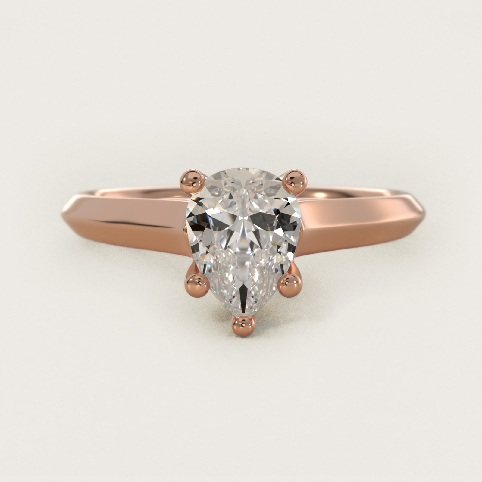 Knife Edge Scroll Solitaire Plus Diamond Engagement Ring in 14k Rose Gold - Pear Center