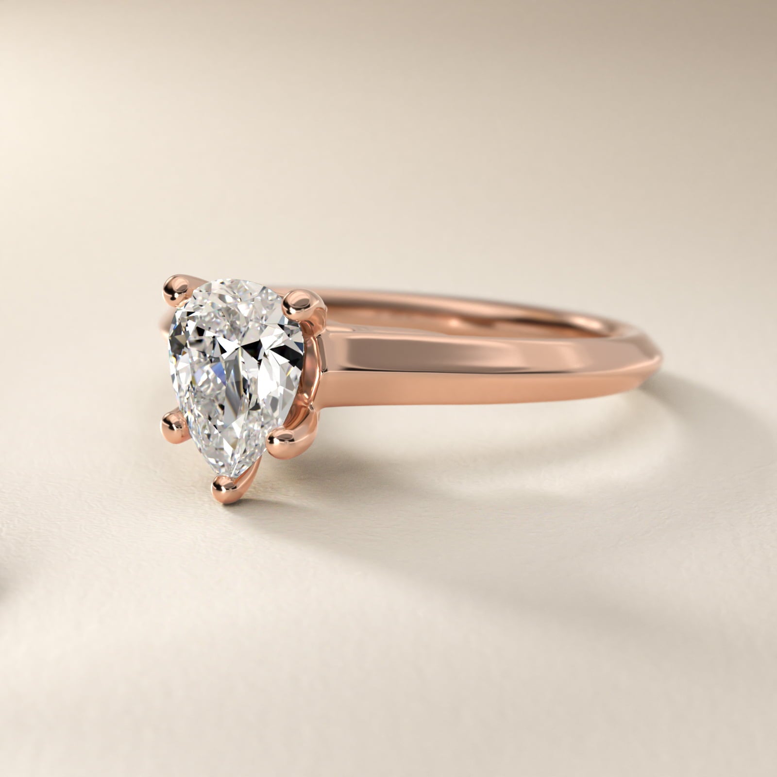 Knife Edge Scroll Solitaire Plus Diamond Engagement Ring in 18k Rose Gold - Pear Center