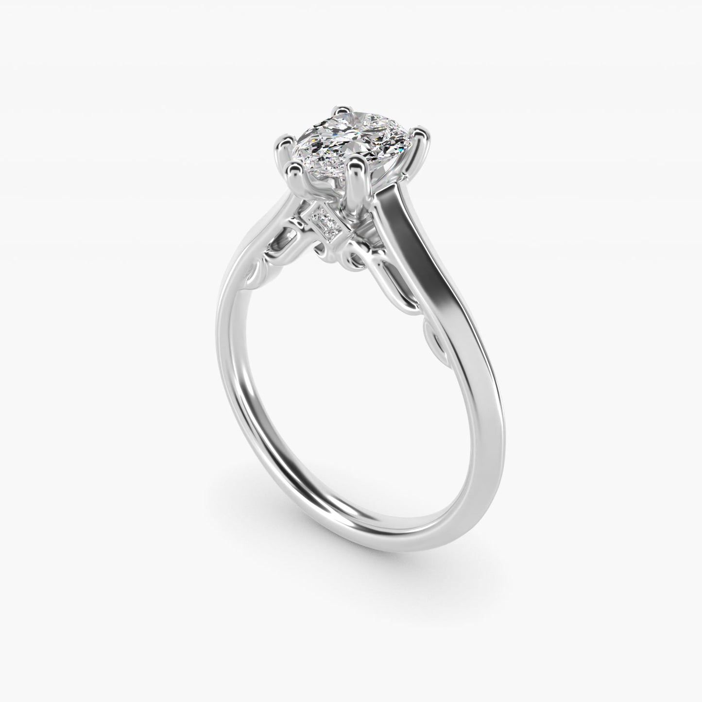 Knife Edge Scroll Solitaire Plus Diamond Engagement Ring in 18k White Gold - Pear Center