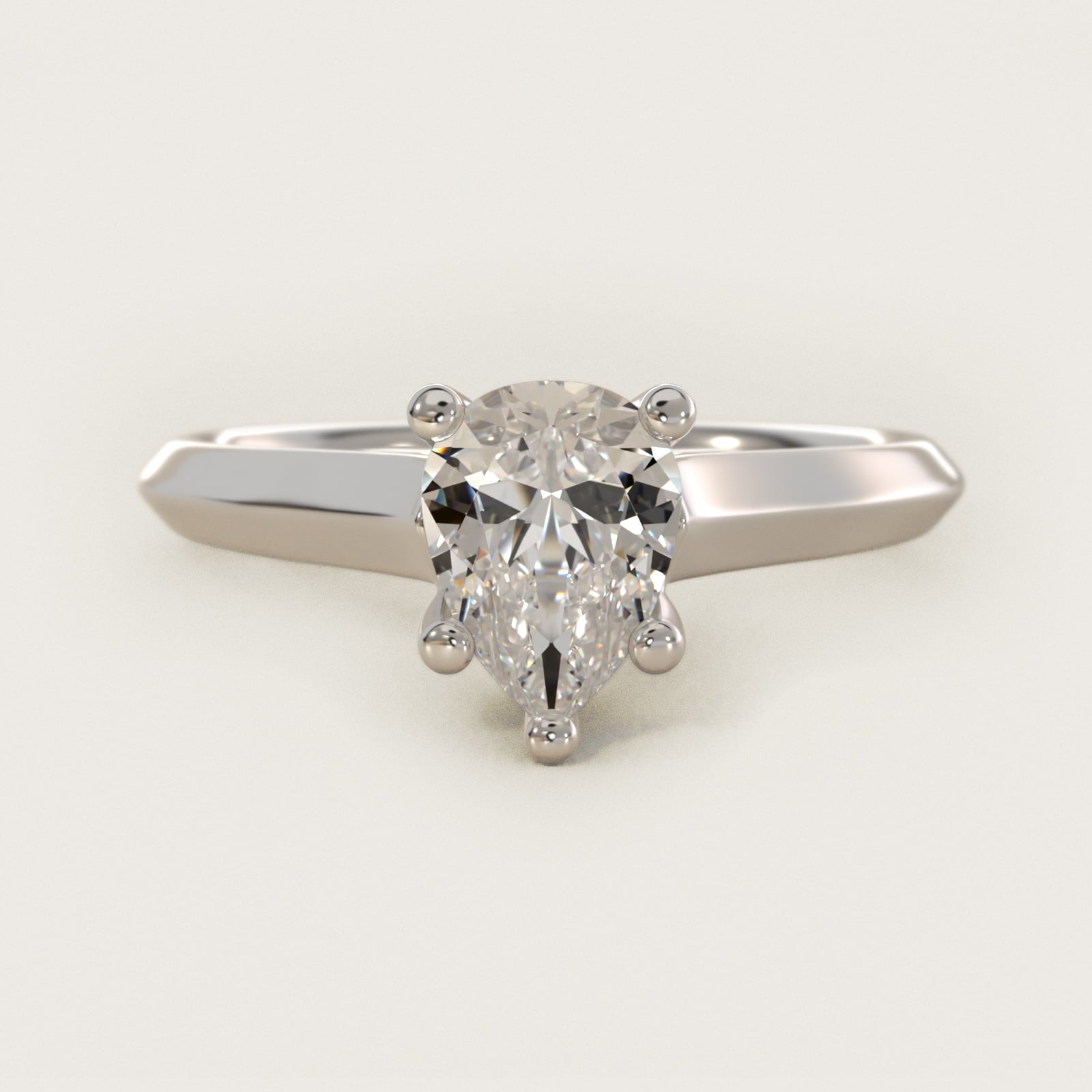 Knife Edge Scroll Solitaire Plus Diamond Engagement Ring in 14k White Gold - Pear Center