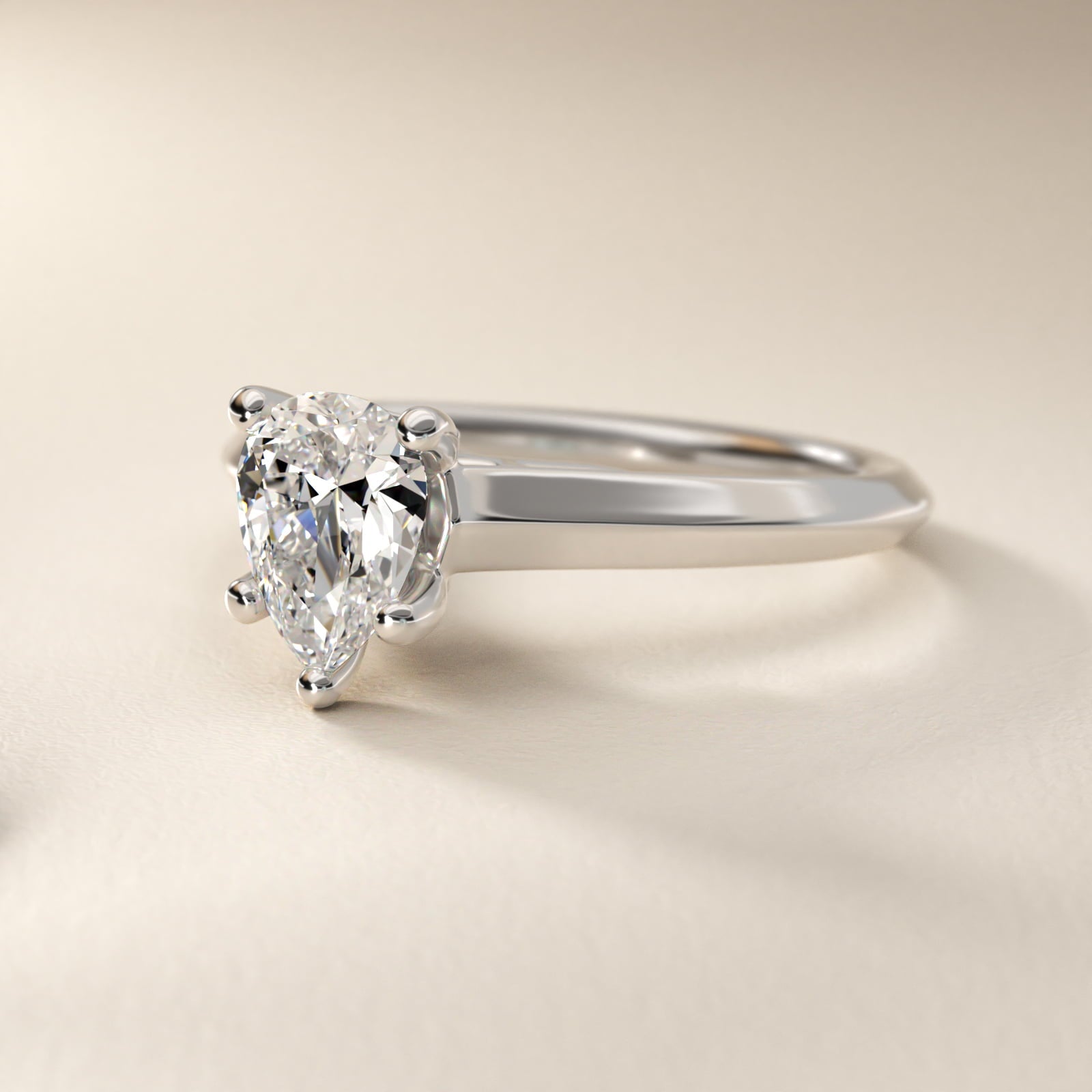 Knife Edge Scroll Solitaire Plus Diamond Engagement Ring in 14k White Gold - Pear Center