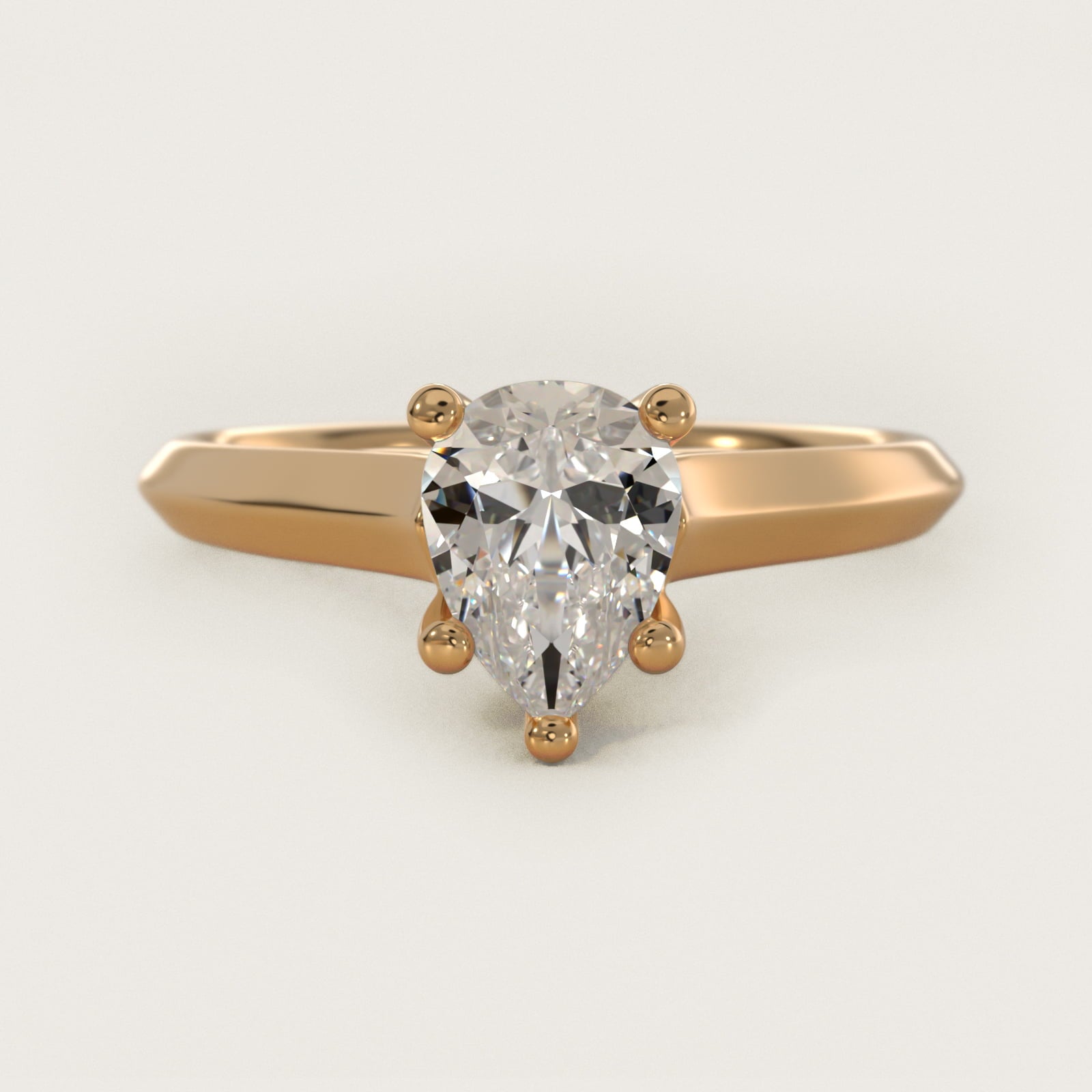 Knife Edge Scroll Solitaire Plus Diamond Engagement Ring in 14k Yellow Gold - Pear Center