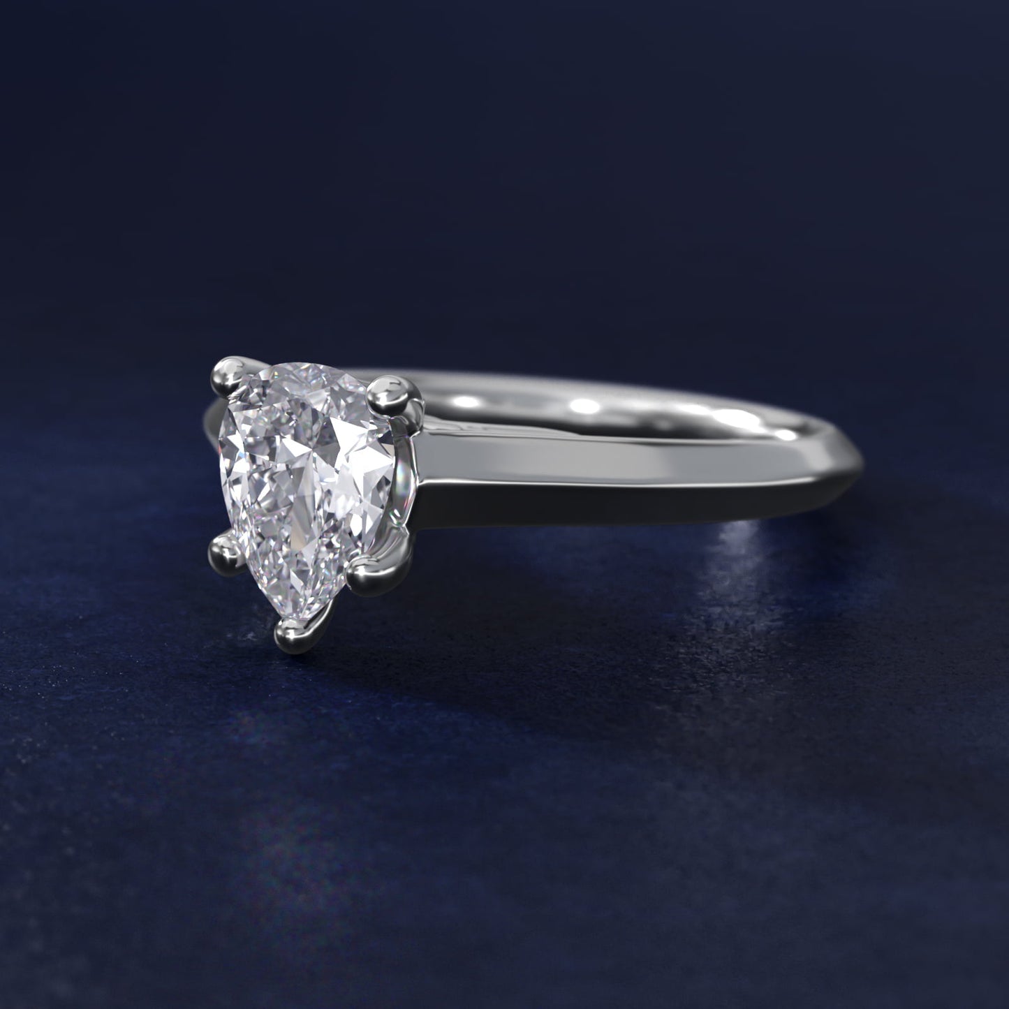 Knife Edge Scroll Solitaire Plus Diamond Engagement Ring in Platinum - Pear Center
