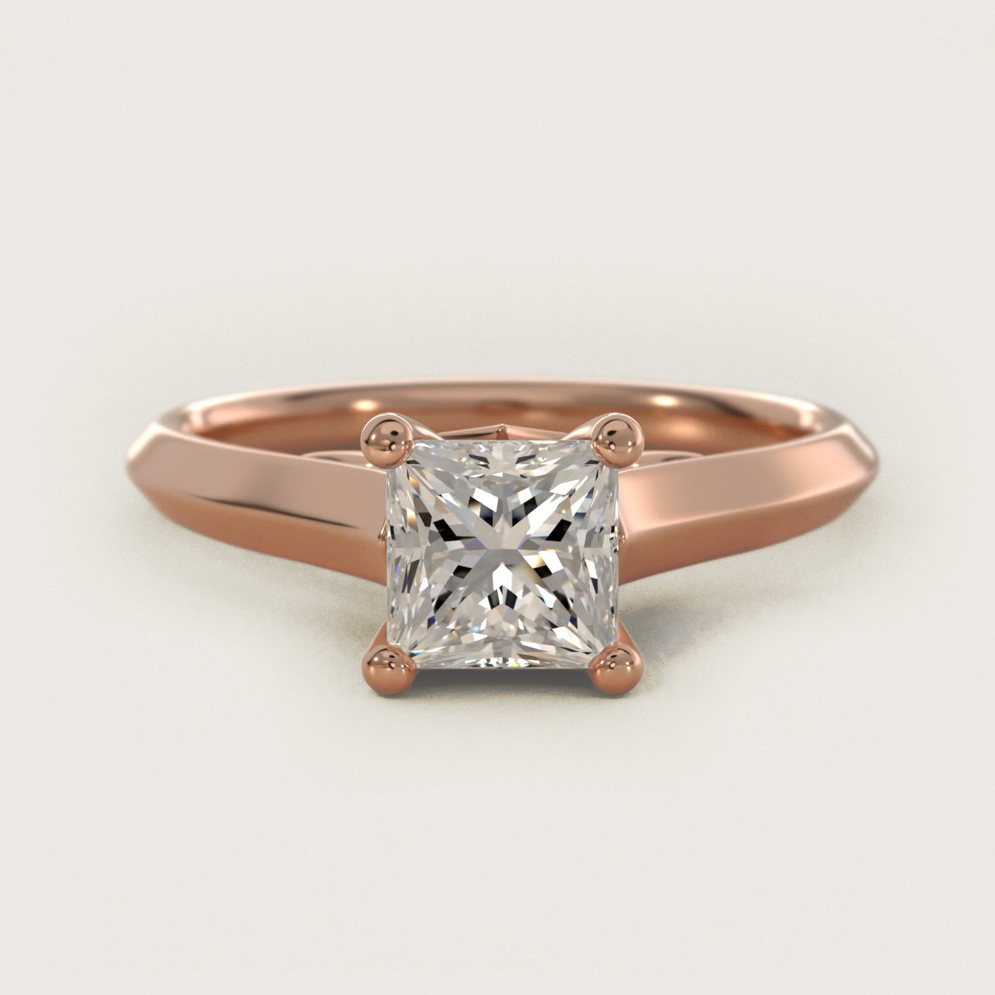 Knife Edge Scroll Solitaire Plus Diamond Engagement Ring in 14k Rose Gold - Princess Center