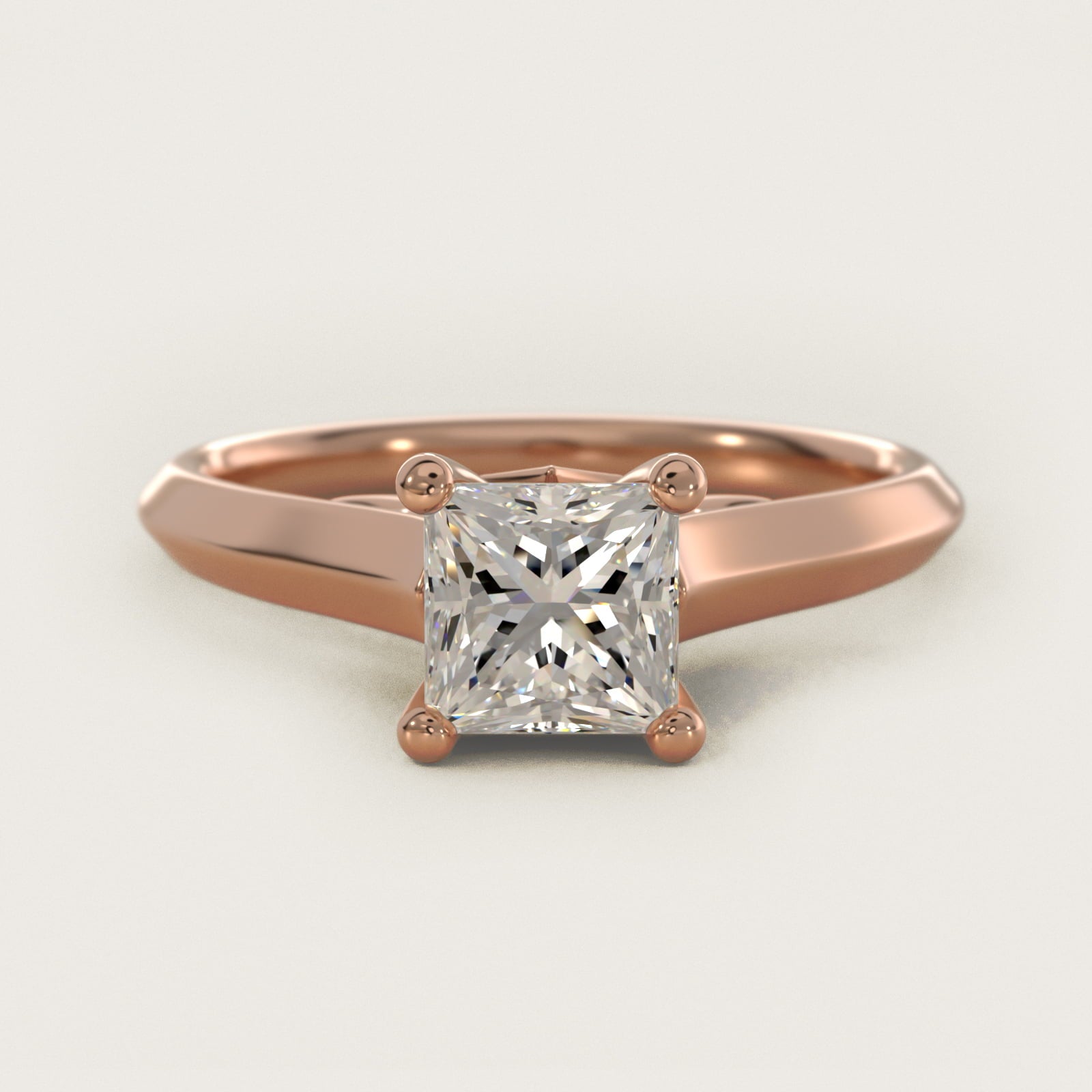 Knife Edge Scroll Solitaire Plus Diamond Engagement Ring in 14k Rose Gold - Princess Center