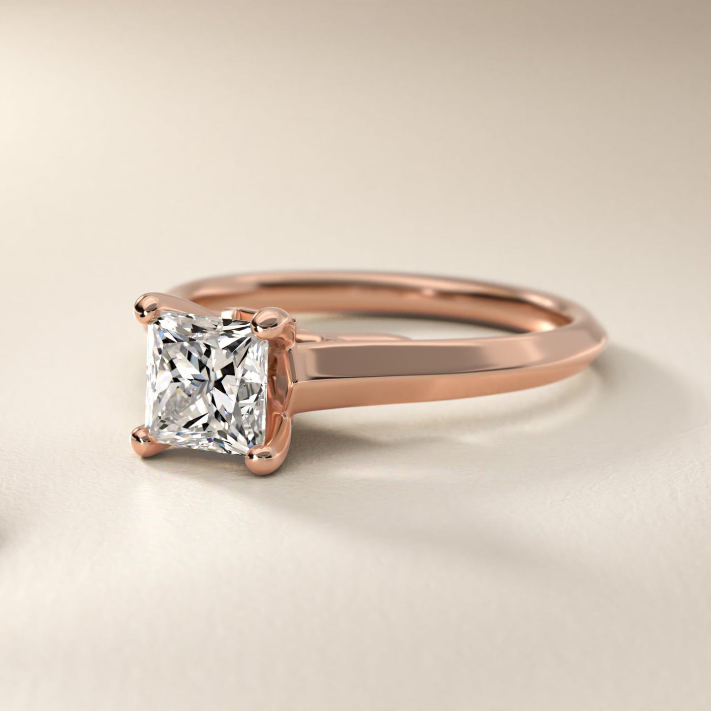 Knife Edge Scroll Solitaire Plus Diamond Engagement Ring in 14k Rose Gold - Princess Center