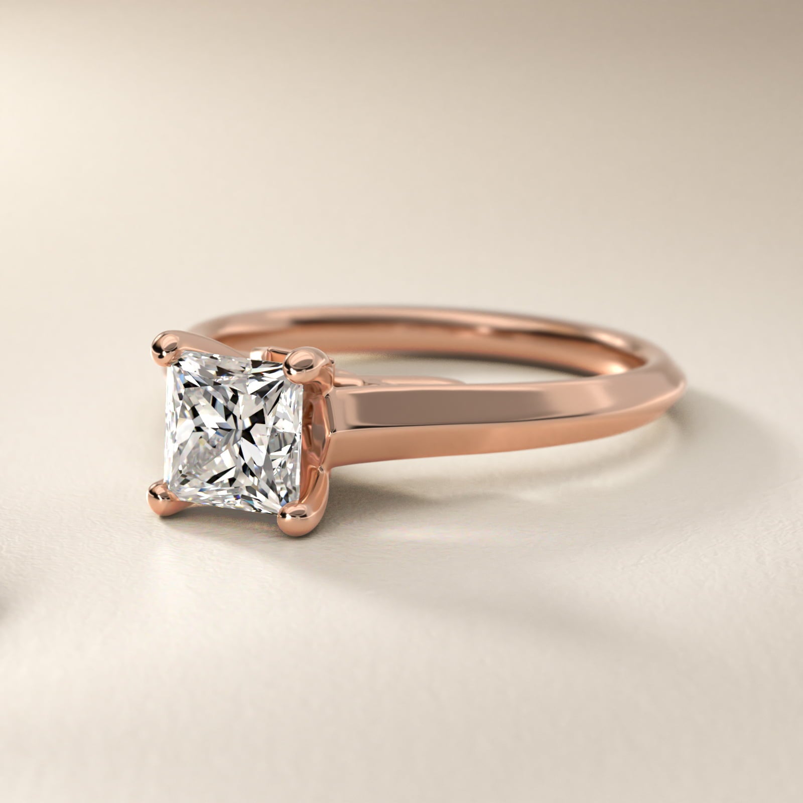 Knife Edge Scroll Solitaire Plus Diamond Engagement Ring in 18k Rose Gold - Princess Center