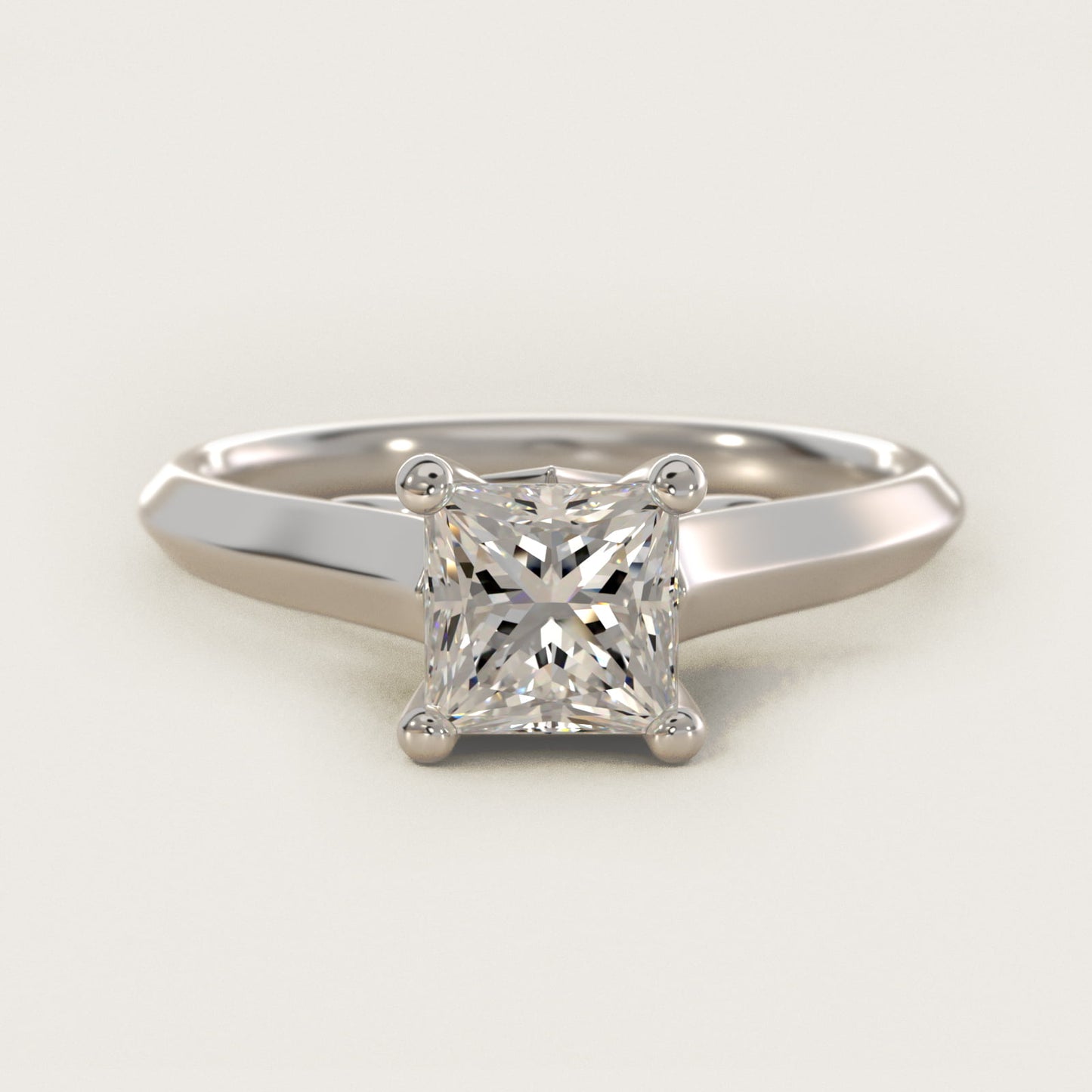 Knife Edge Scroll Solitaire Plus Diamond Engagement Ring in 14k White Gold - Princess Center