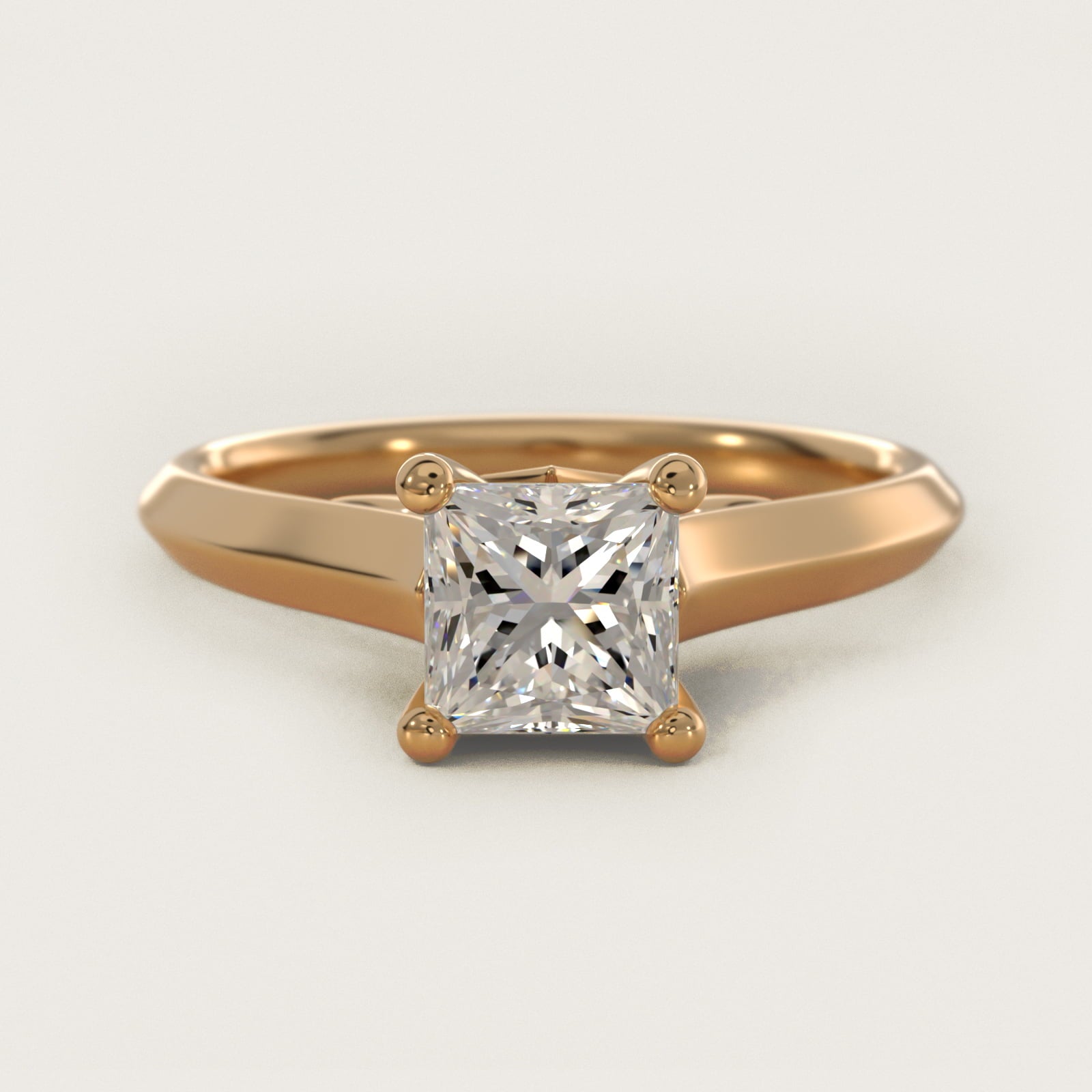 Knife Edge Scroll Solitaire Plus Diamond Engagement Ring in 14k Yellow Gold - Princess Center