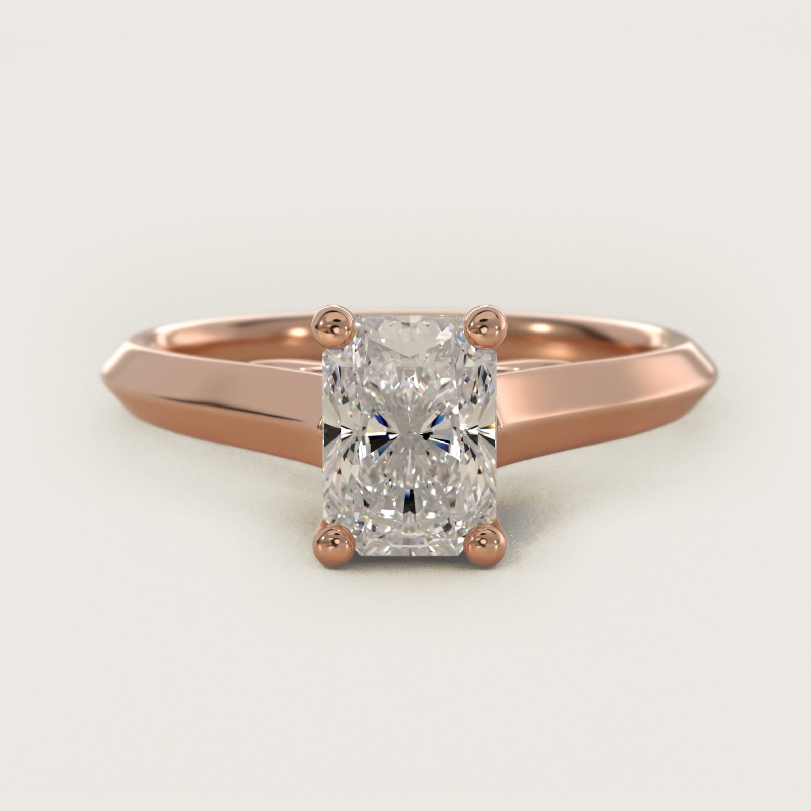Knife Edge Scroll Solitaire Plus Diamond Engagement Ring in 14k Rose Gold - Radiant Center