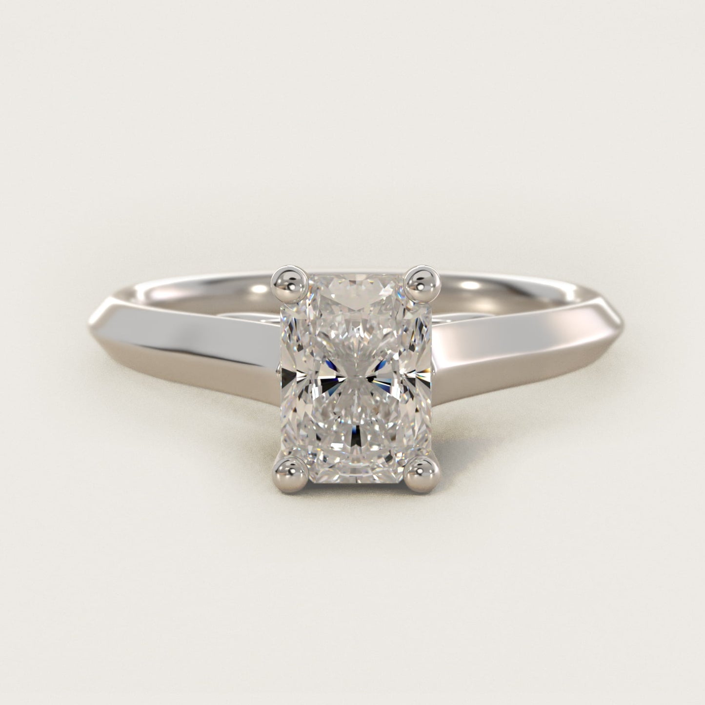 Knife Edge Scroll Solitaire Plus Diamond Engagement Ring in 14k White Gold - Radiant Center