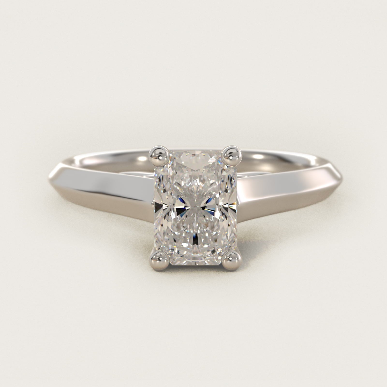 Knife Edge Scroll Solitaire Plus Diamond Engagement Ring in 18k White Gold - Radiant Center