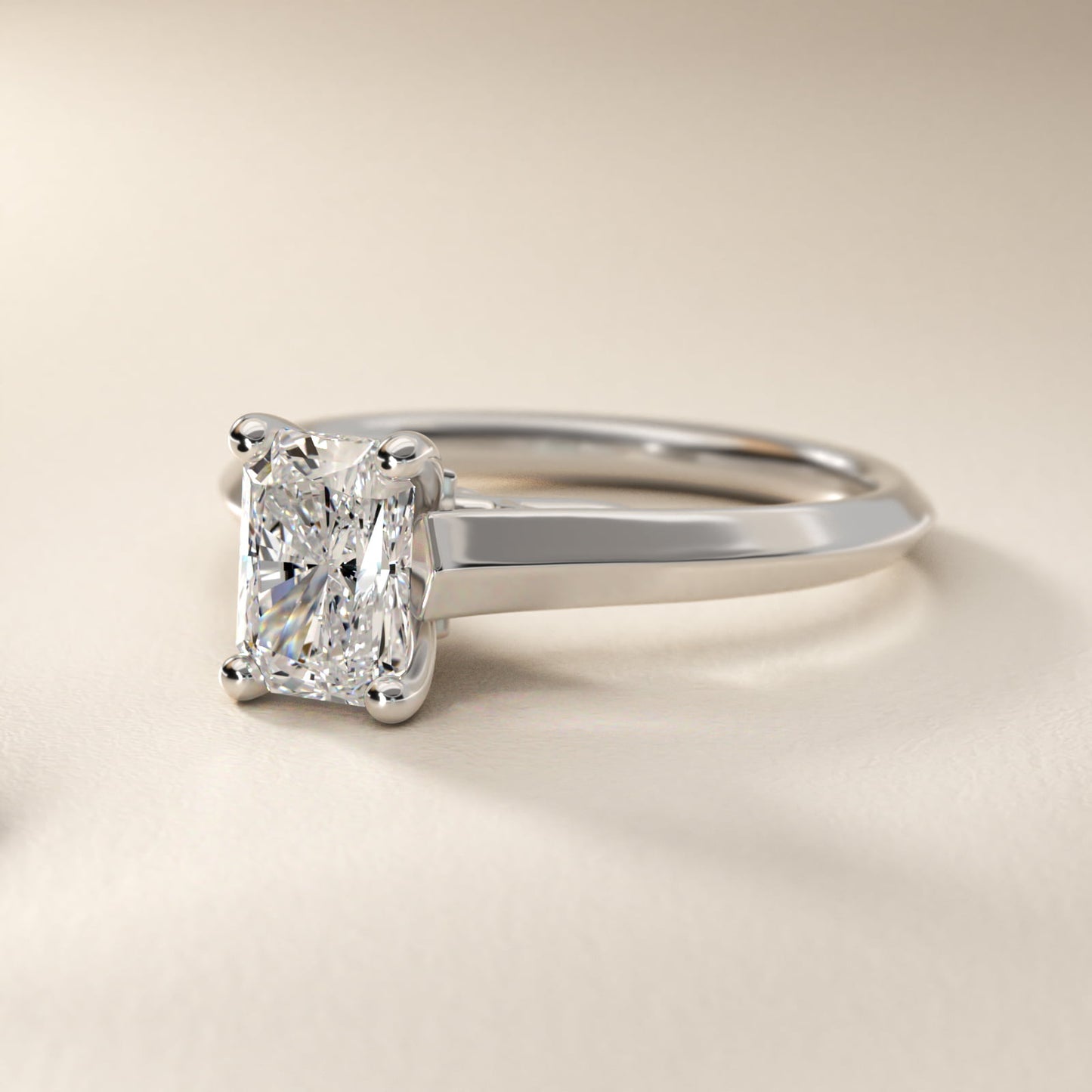 Knife Edge Scroll Solitaire Plus Diamond Engagement Ring in 18k White Gold - Radiant Center