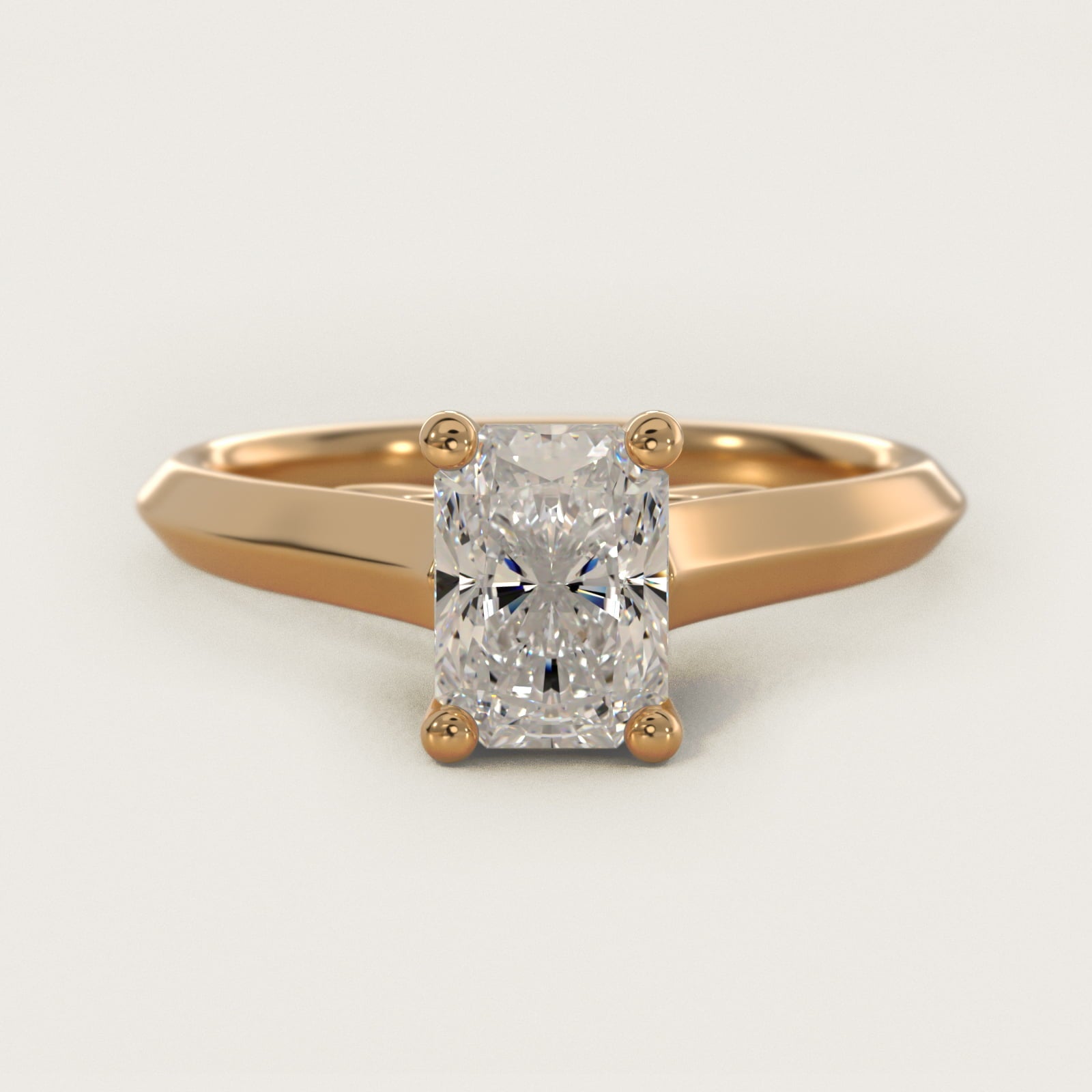 Knife Edge Scroll Solitaire Plus Diamond Engagement Ring in 18k Yellow Gold - Radiant Center