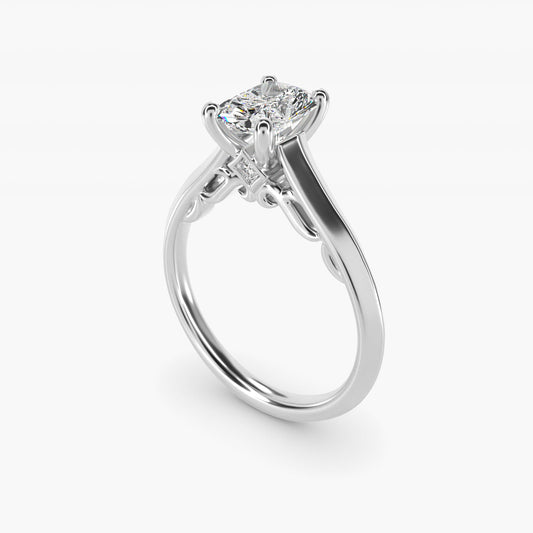 Knife Edge Scroll Solitaire Plus Diamond Engagement Ring in Platinum - Radiant Center