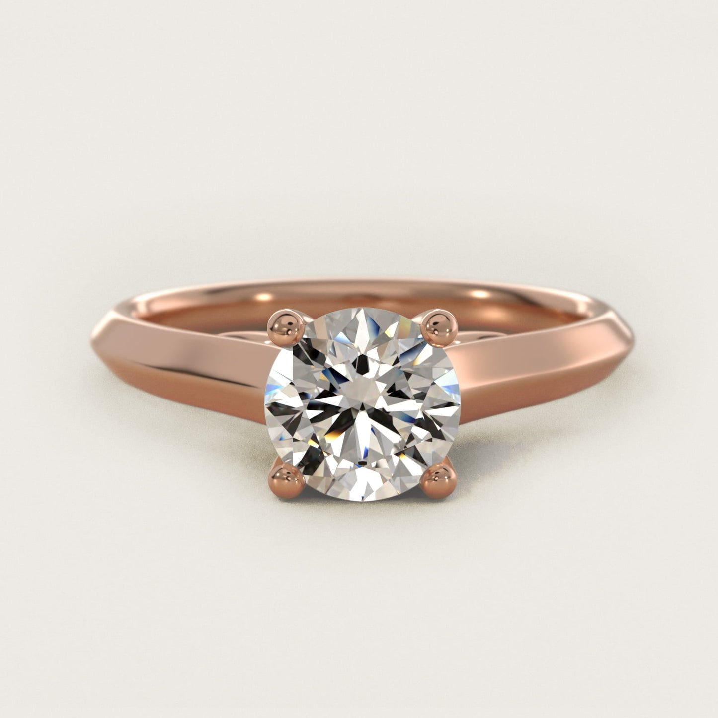 Knife Edge Scroll Solitaire Plus Diamond Engagement Ring in 14k Rose Gold - Round Center