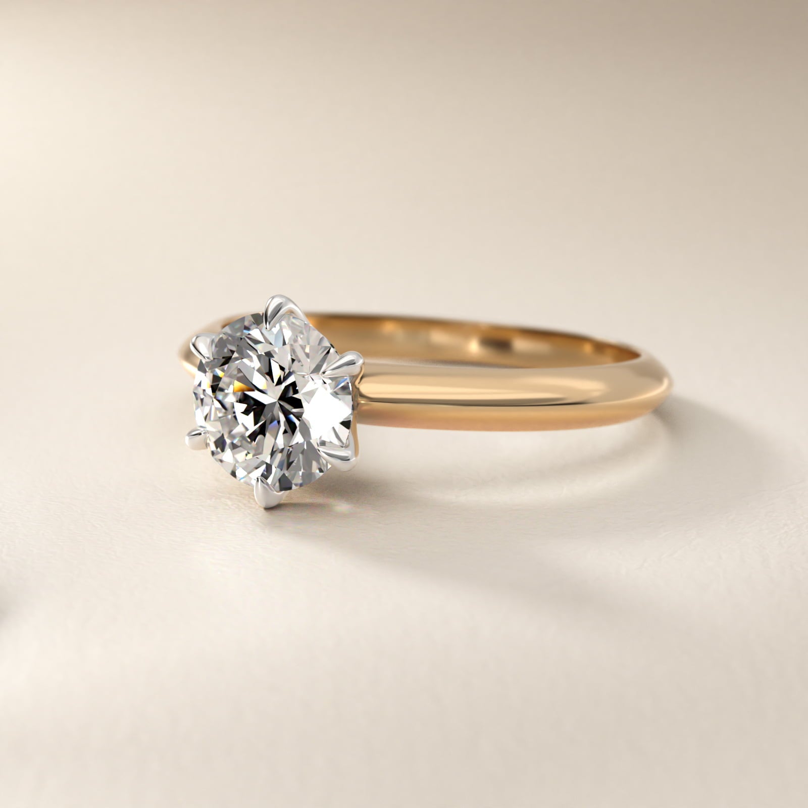 Knife Edge Six Prong Solitaire Engagement Ring In 14K Yellow Gold By James Allen - Round Center
