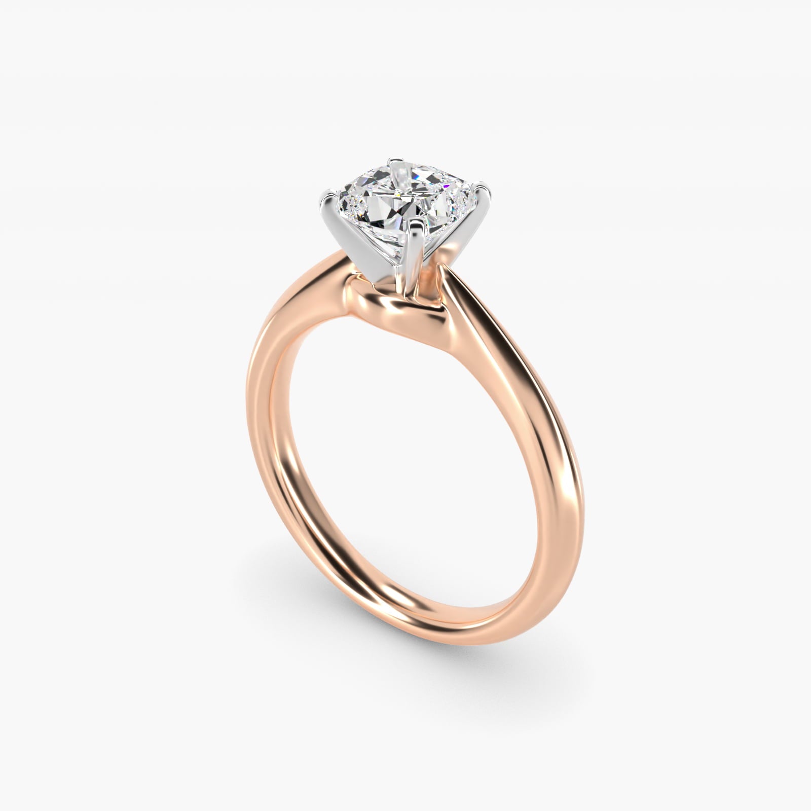 Knife-Edge Solitaire Engagement Ring in 18k Rose Gold By Zac Zac Posen - Cushion Center