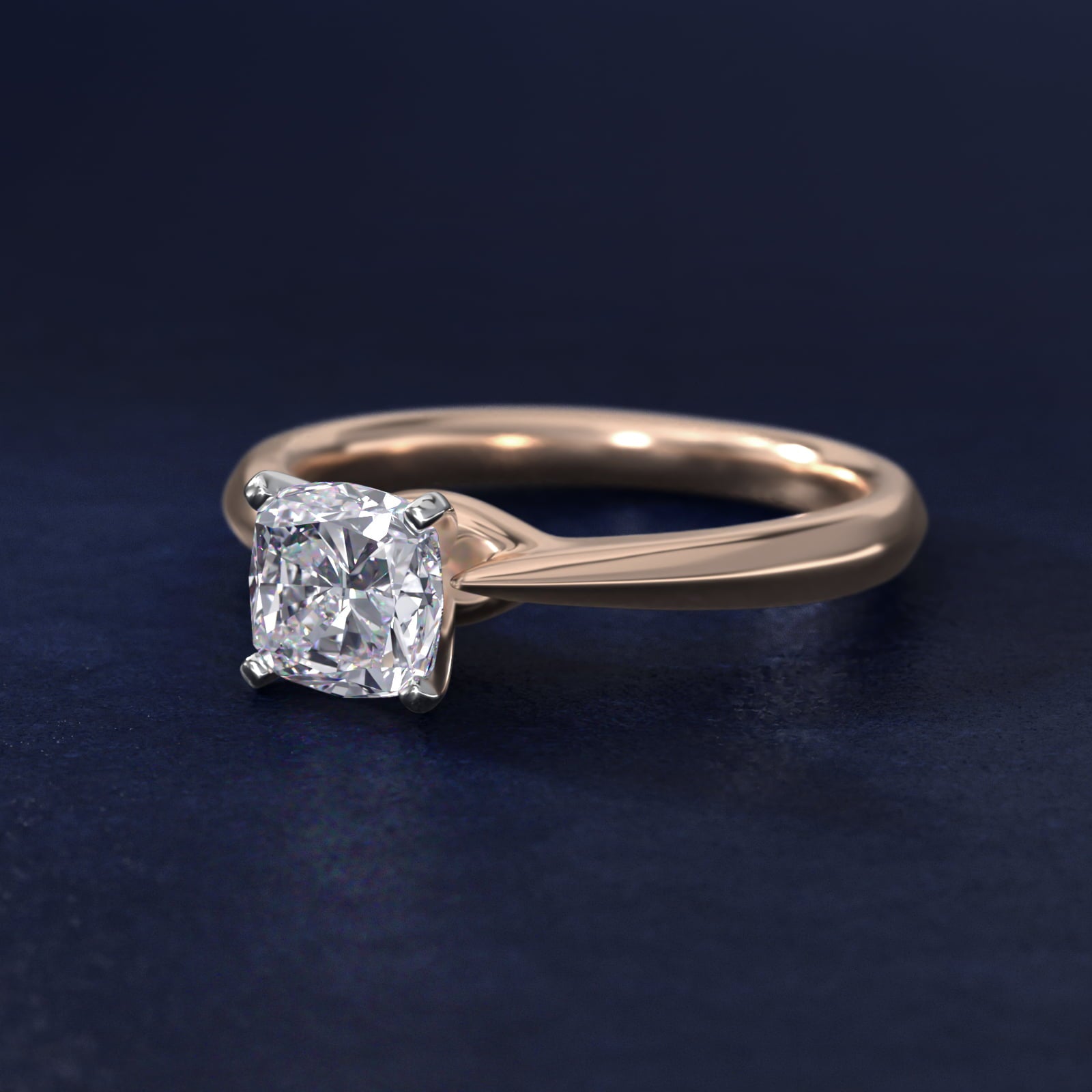 Knife-Edge Solitaire Engagement Ring in 14k Rose Gold By Zac Zac Posen - Cushion Center