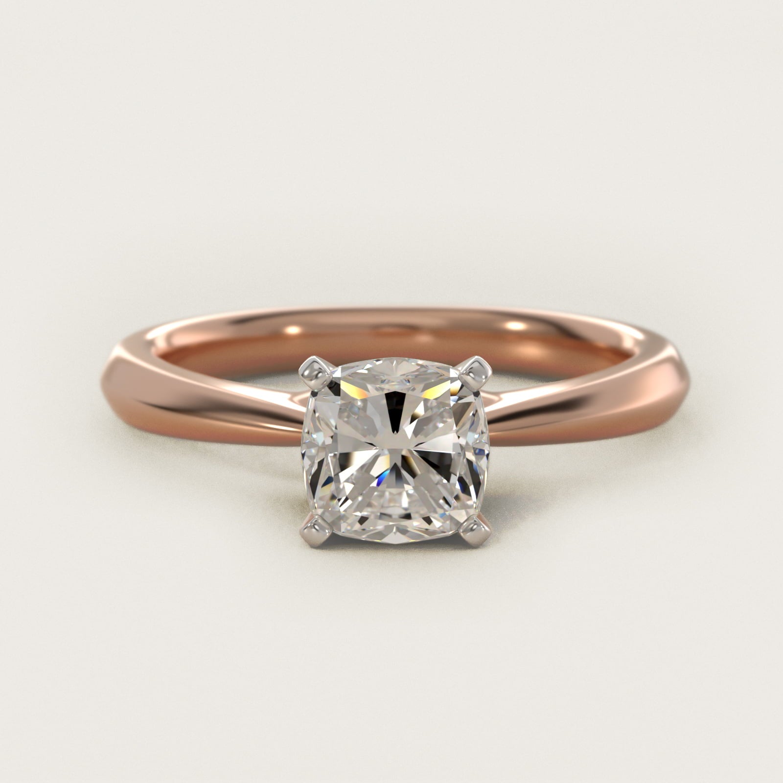 Knife-Edge Solitaire Engagement Ring in 18k Rose Gold By Zac Zac Posen - Cushion Center
