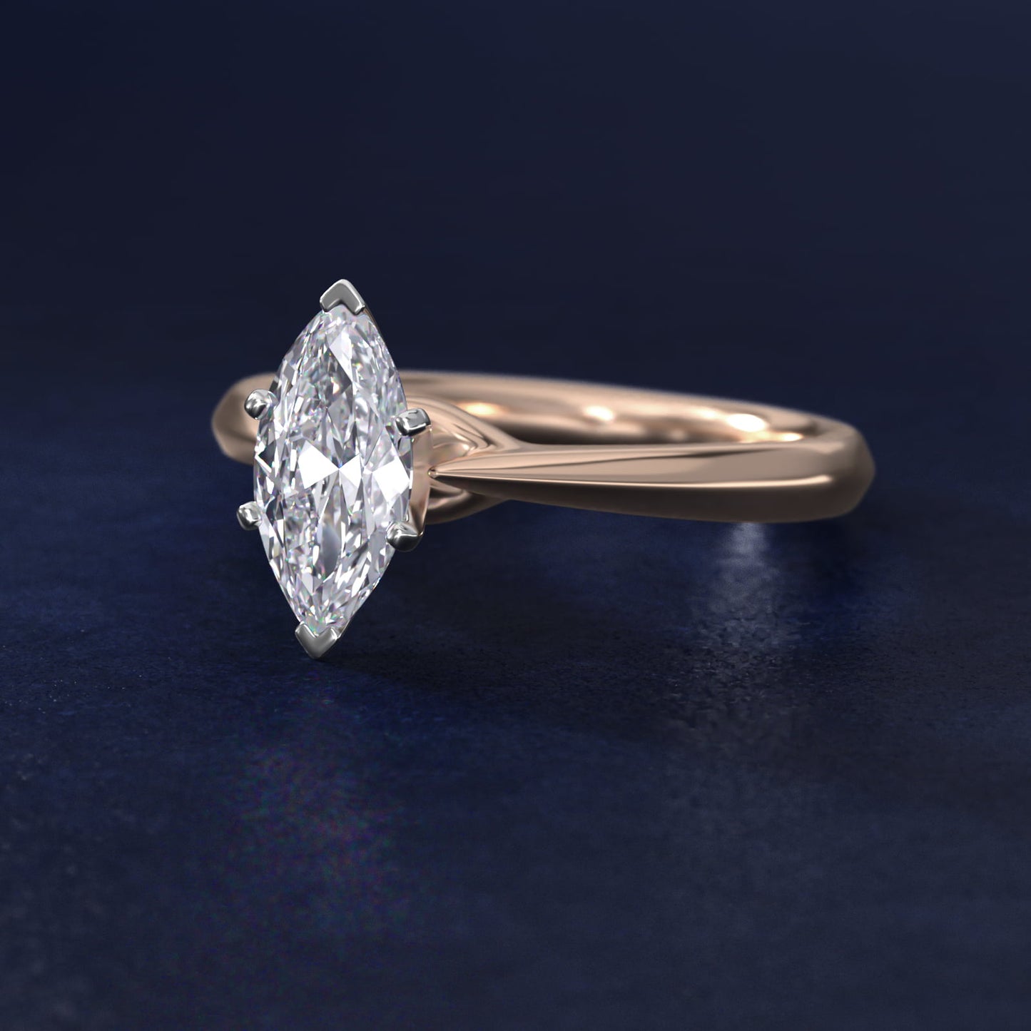 Knife-Edge Solitaire Engagement Ring in 14k Rose Gold By Zac Zac Posen - Marquise Center