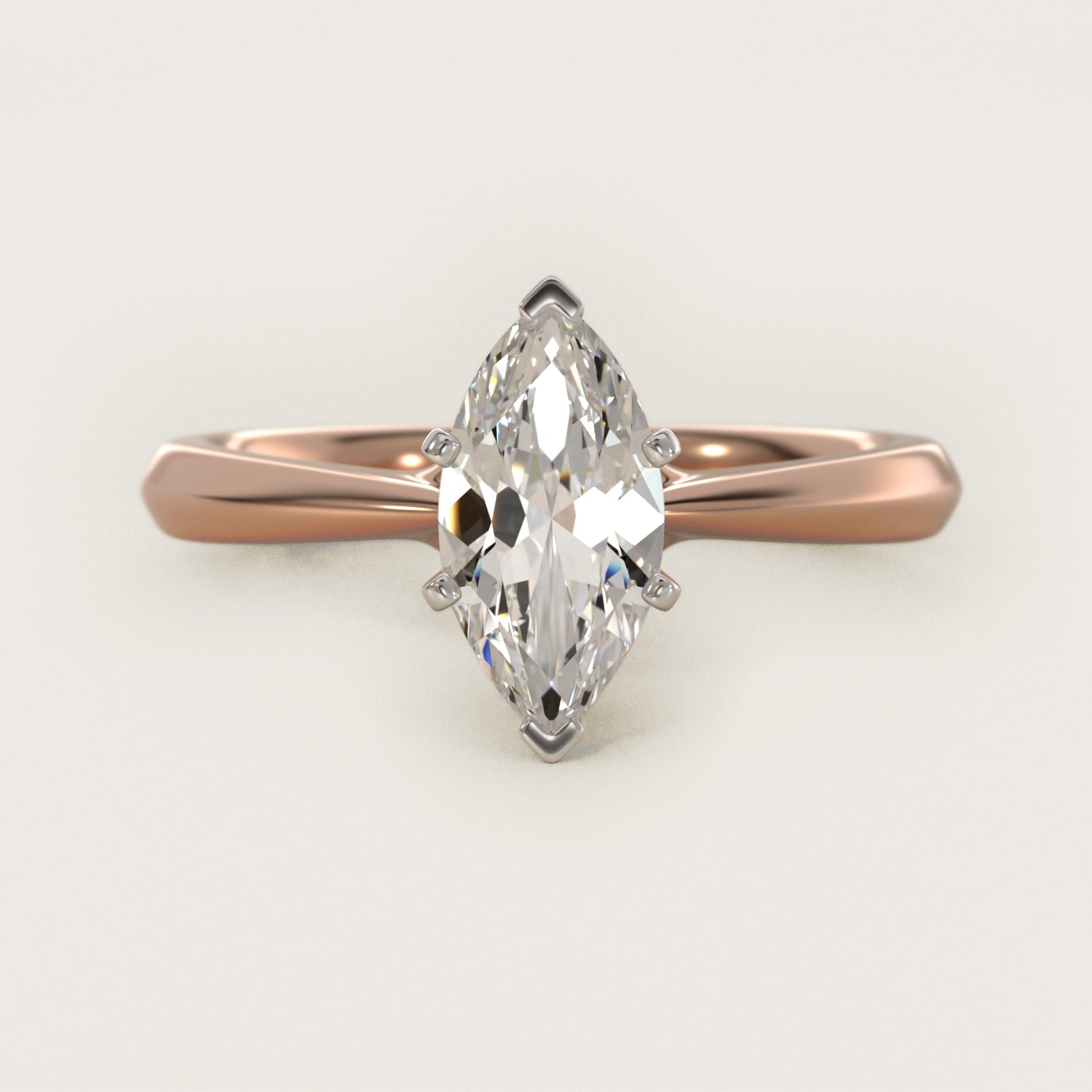 Knife-Edge Solitaire Engagement Ring in 14k Rose Gold By Zac Zac Posen - Marquise Center