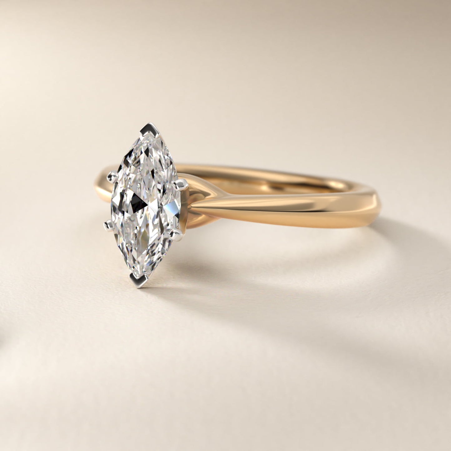 Knife-Edge Solitaire Engagement Ring in 14k Yellow Gold By Zac Zac Posen - Marquise Center