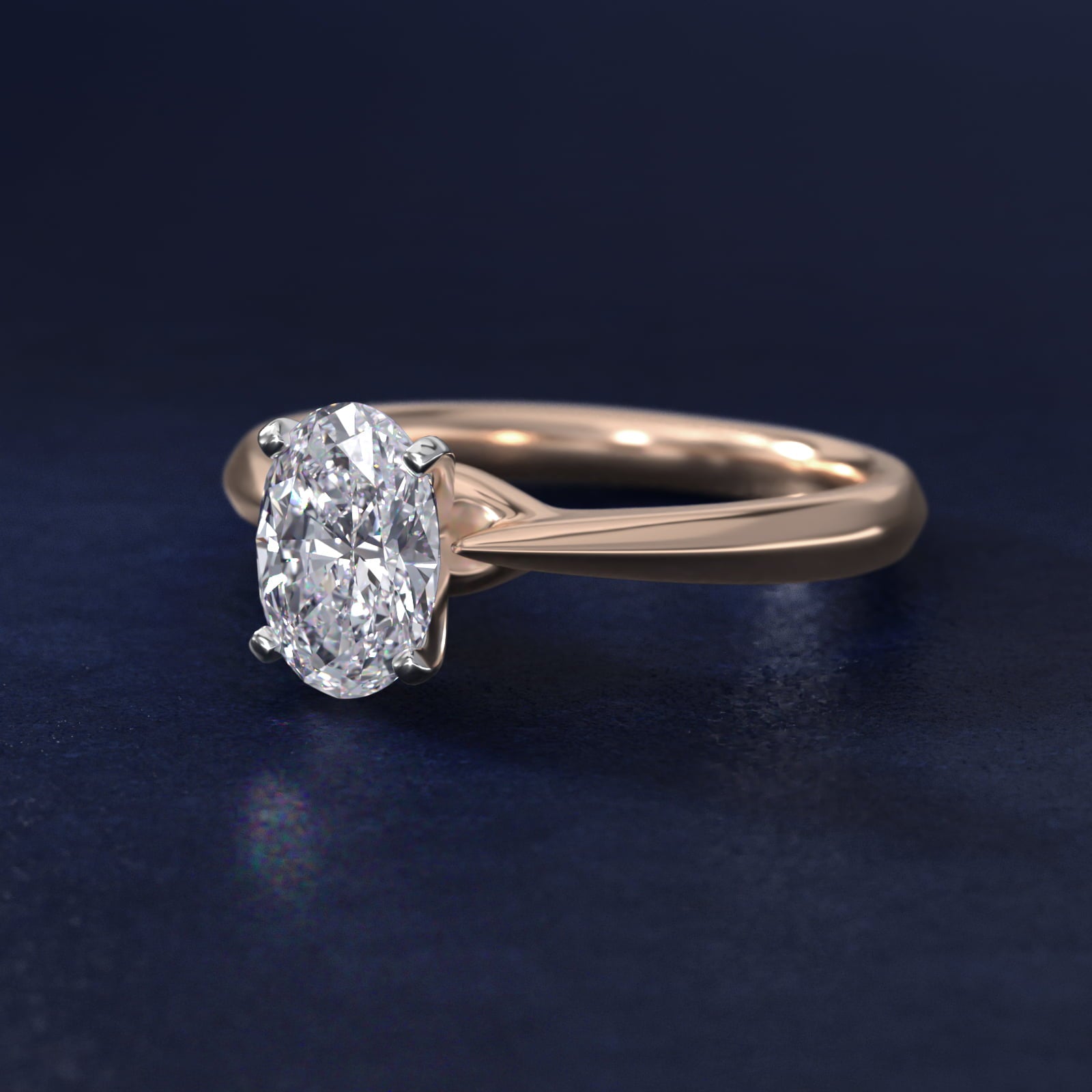 Knife-Edge Solitaire Engagement Ring in 18k Rose Gold By Zac Zac Posen - Oval Center
