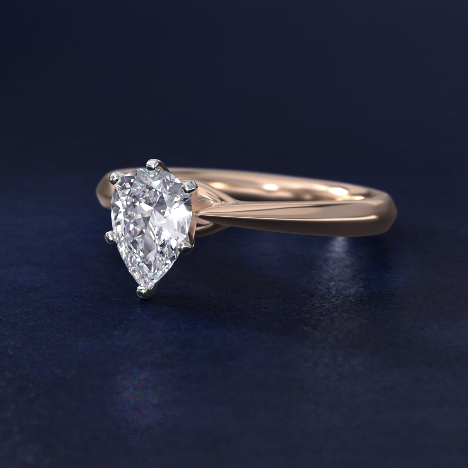 Knife-Edge Solitaire Engagement Ring in 14k Rose Gold By Zac Zac Posen - Pear Center
