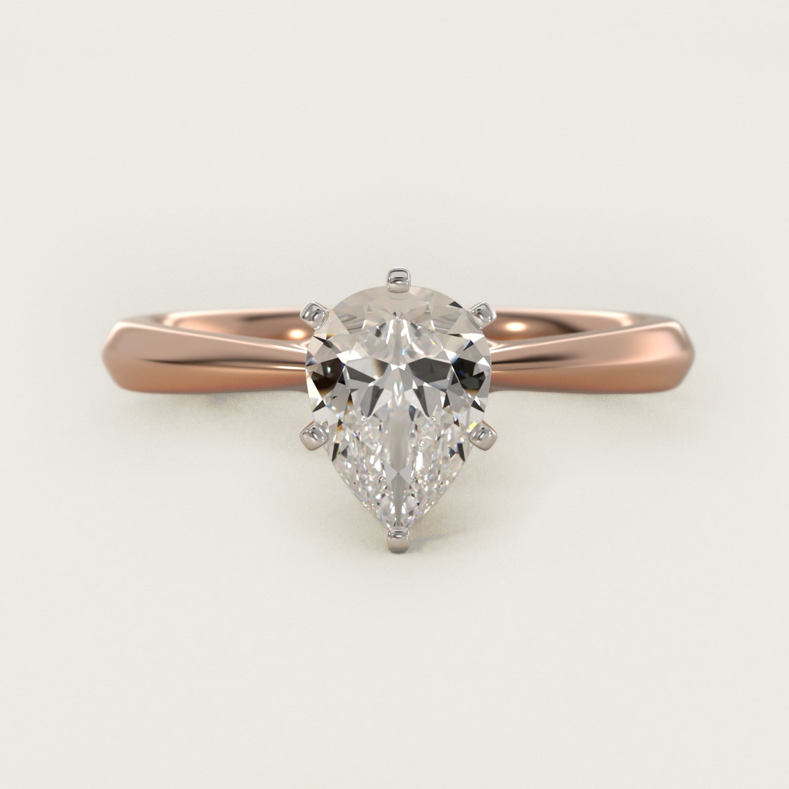 Knife-Edge Solitaire Engagement Ring in 18k Rose Gold By Zac Zac Posen - Pear Center